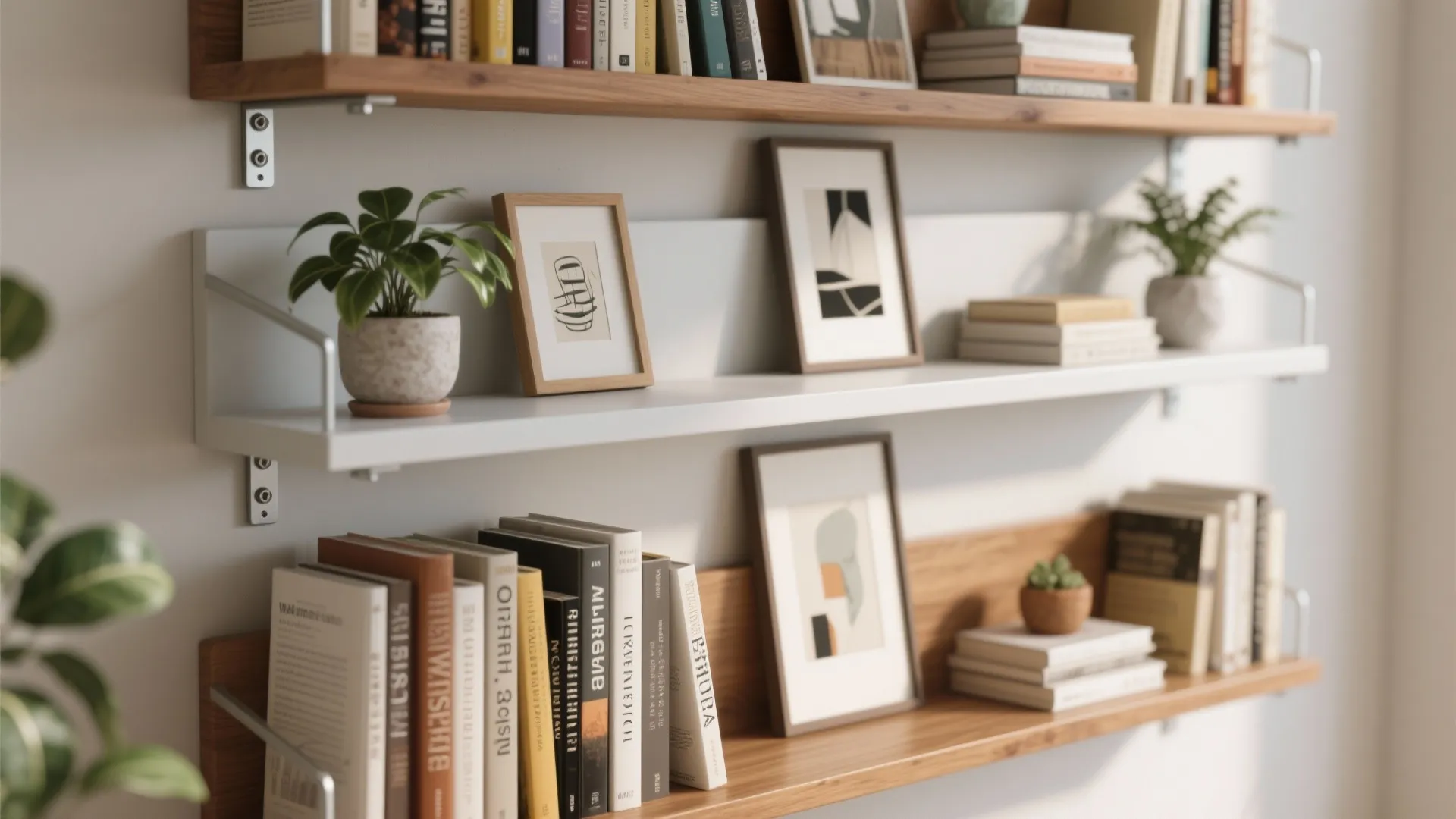 3. Floating shelves with staggered depths