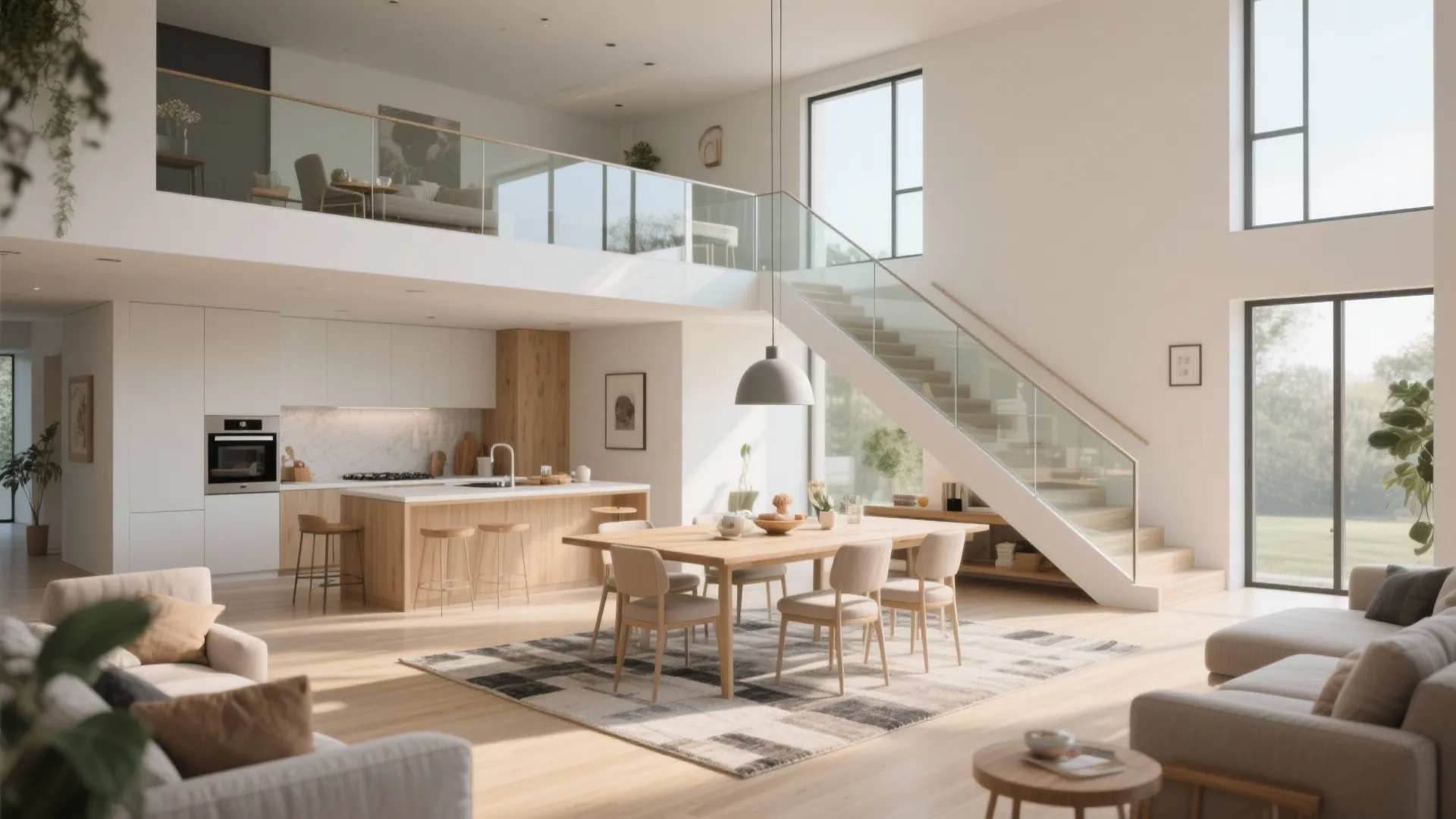 2. Open-Plan Living with a Floating Stair