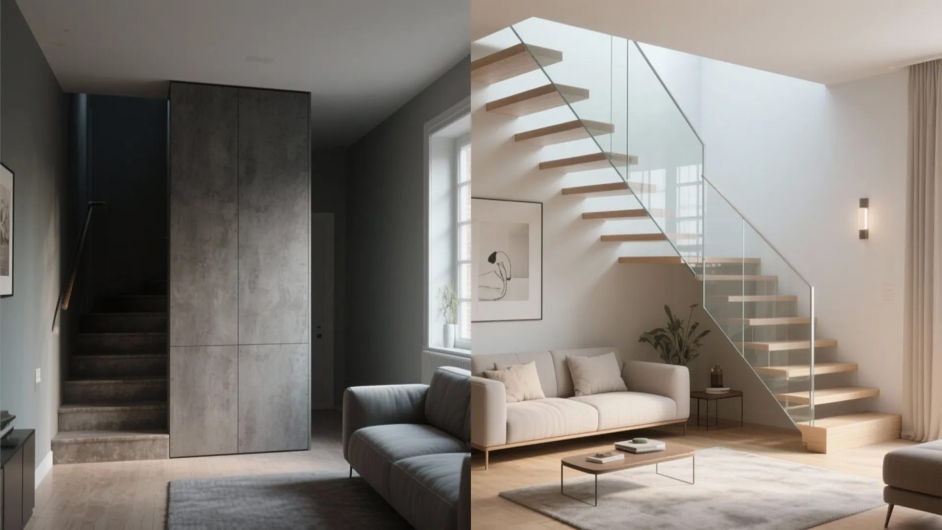 Floating stairs with clear balustrade