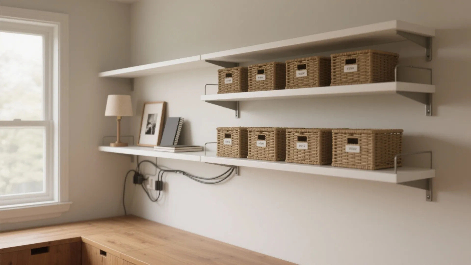 3. Floating Shelves with Hidden Storage