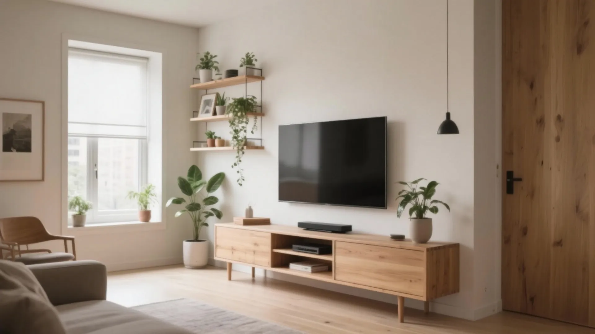 3. Opt for wall-mounted storage and floating media units