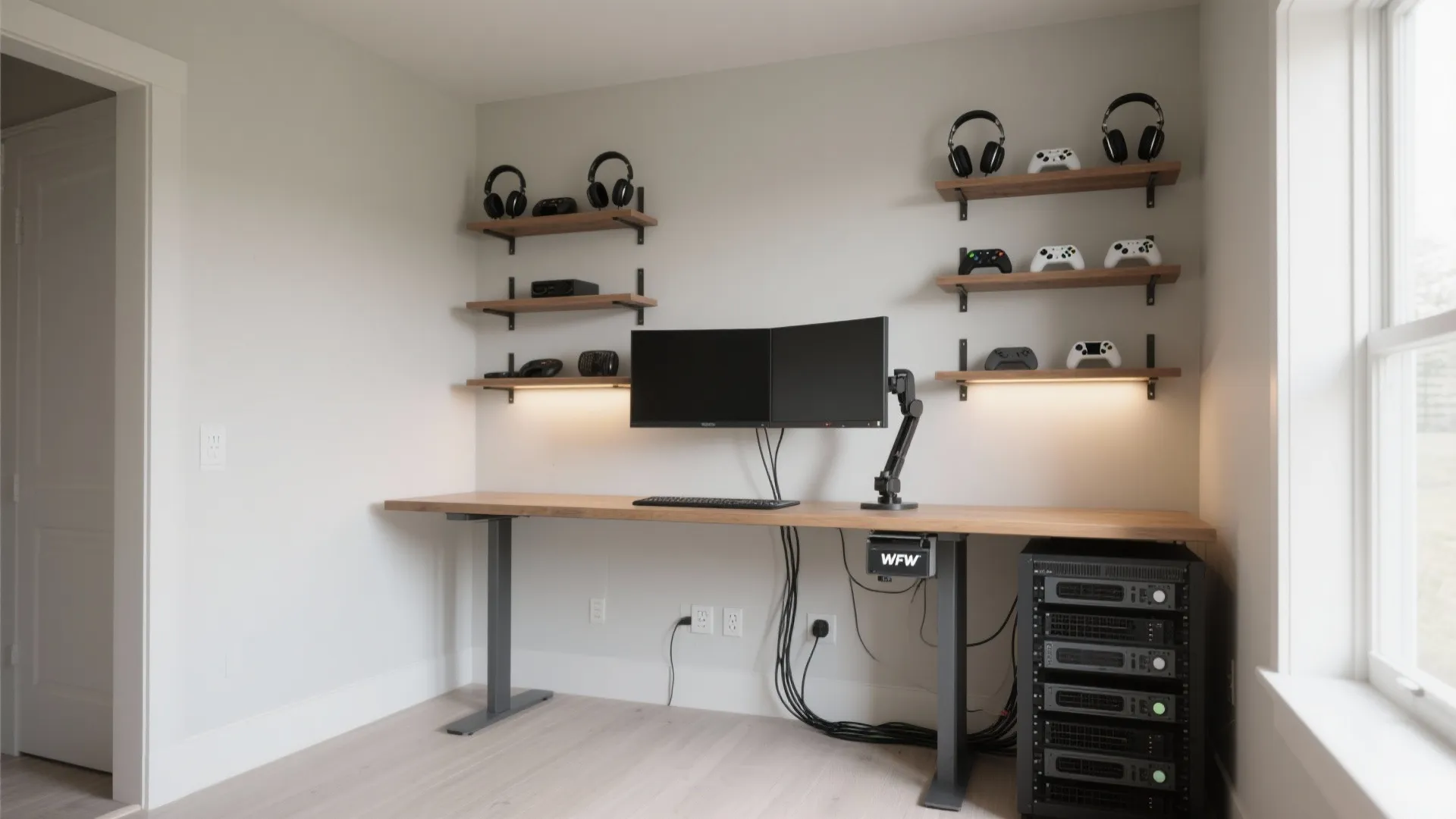 Wall-Mounted, Floating Storage + Slim Desk
