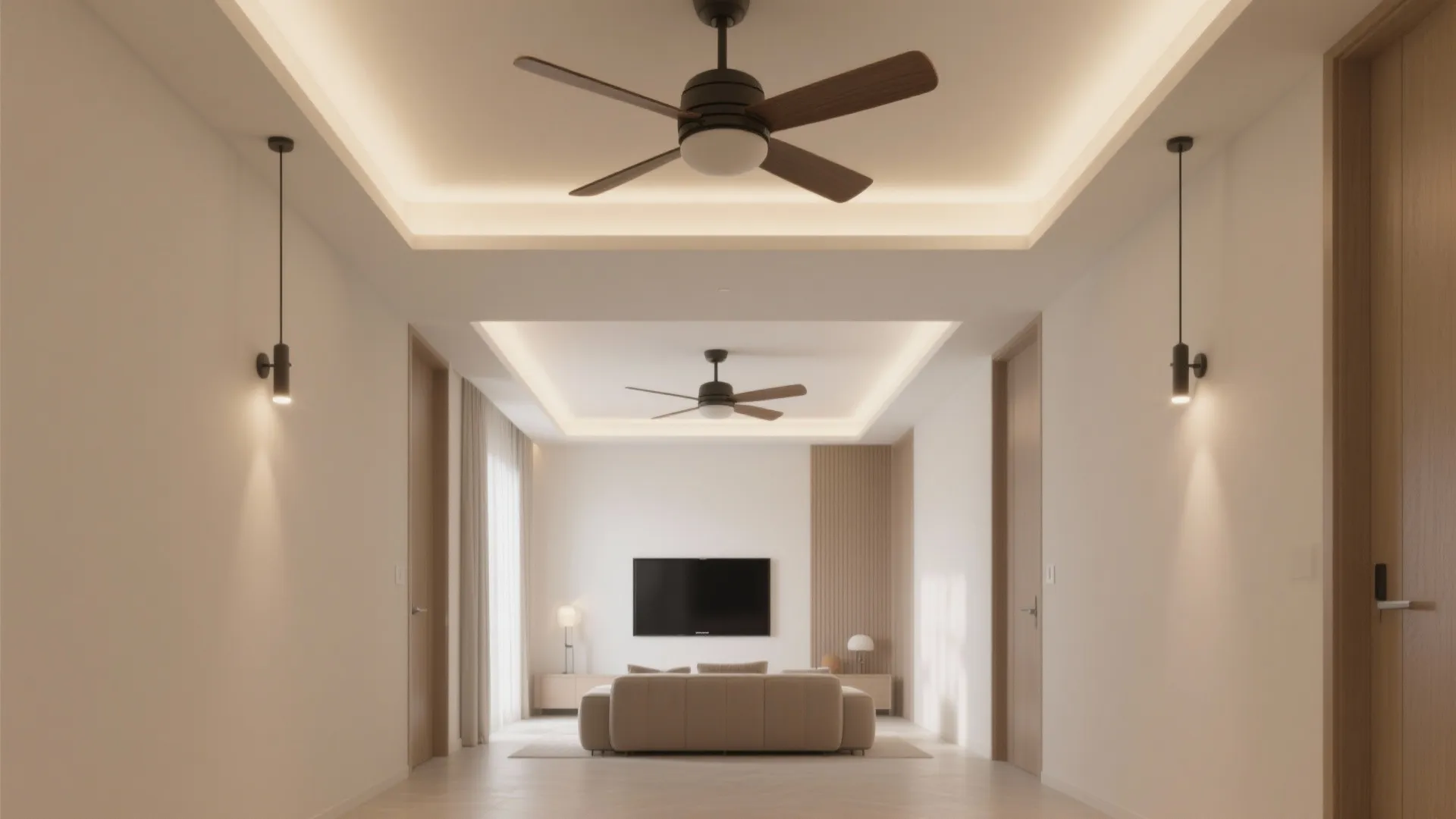 Minimalist Floating Tray with Dual Downrods