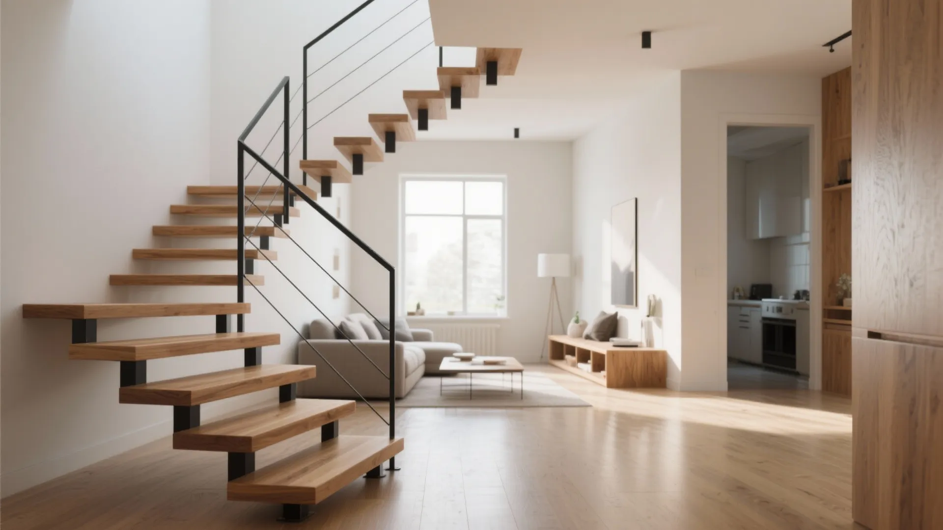 3. Open Up Sightlines with Floating Treads and Slim Rails