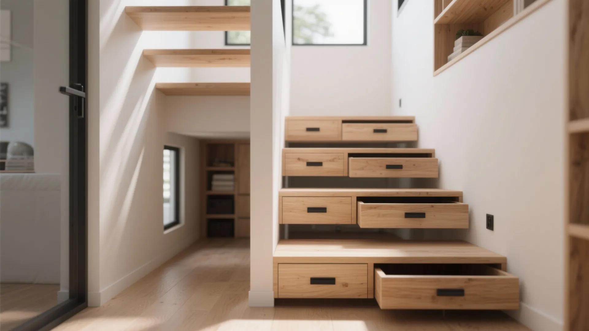 1. Floating treads with hidden storage