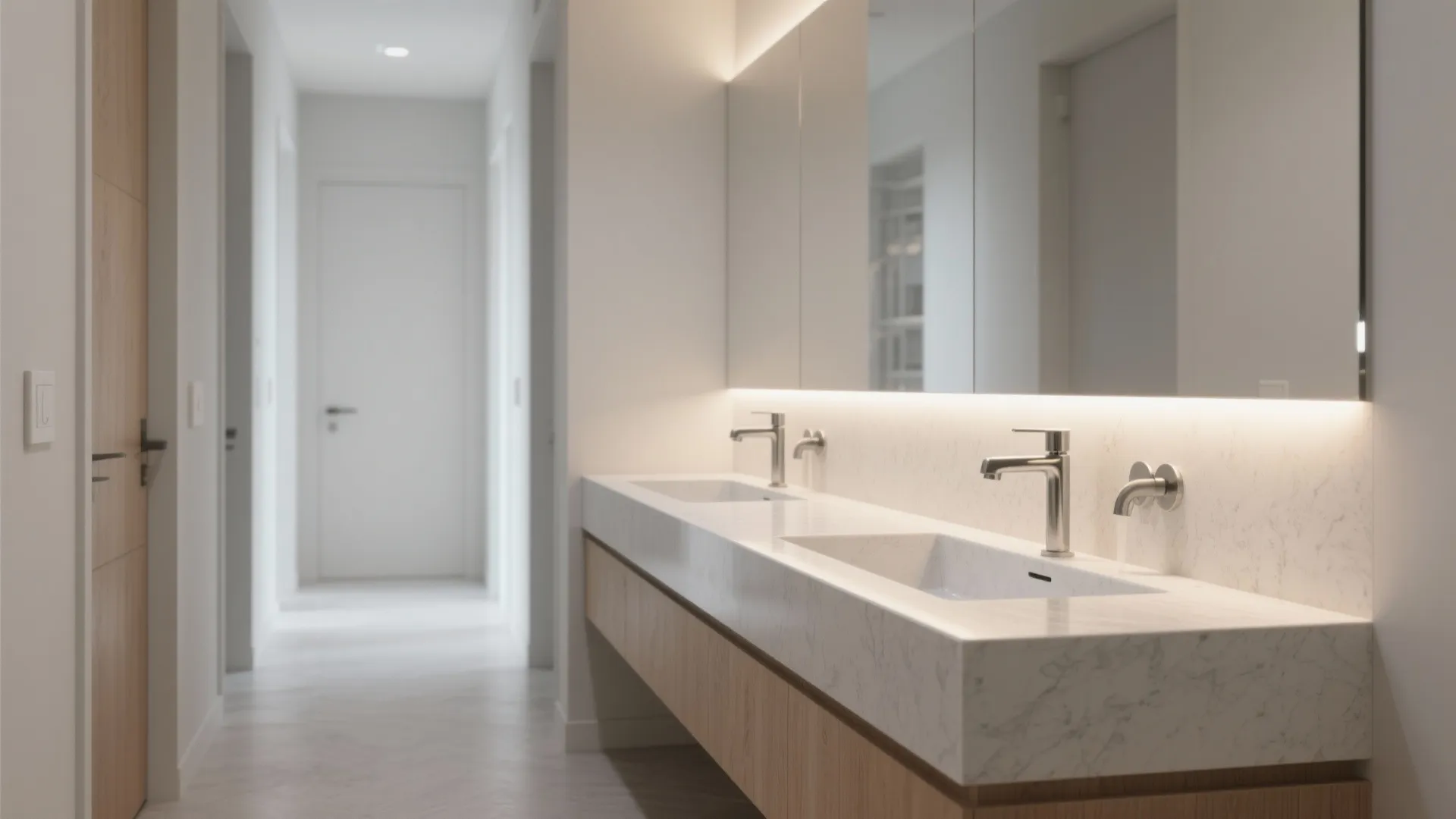 2) Floating Vanity with Integrated Trough Sink