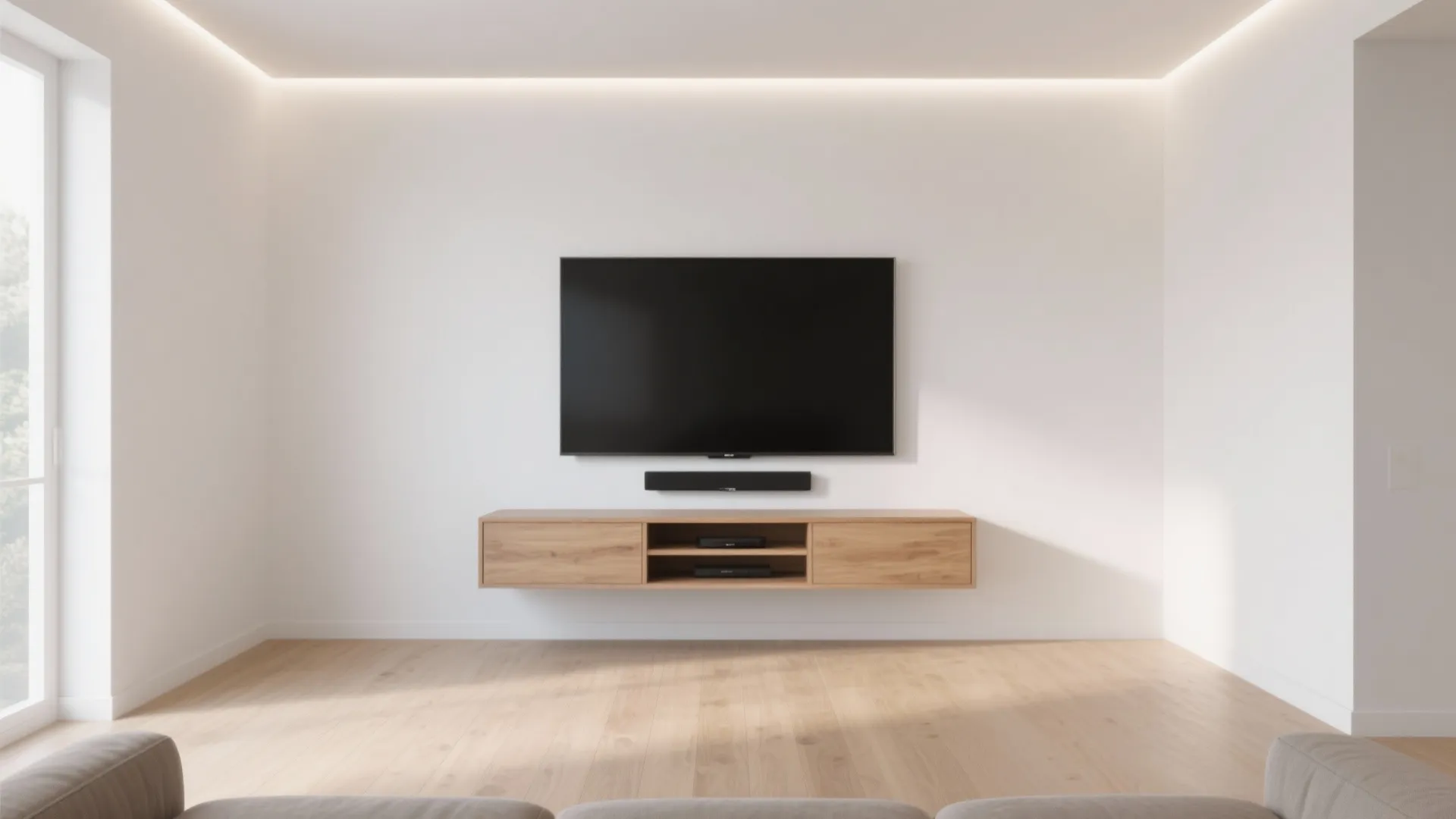 1. Minimalist Floating TV Setup