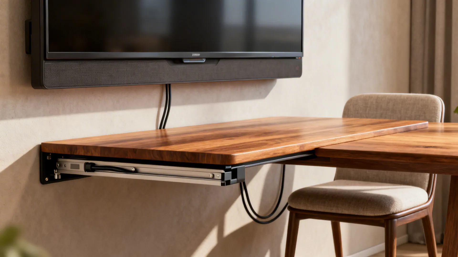 1. Floating TV + Foldable Dining