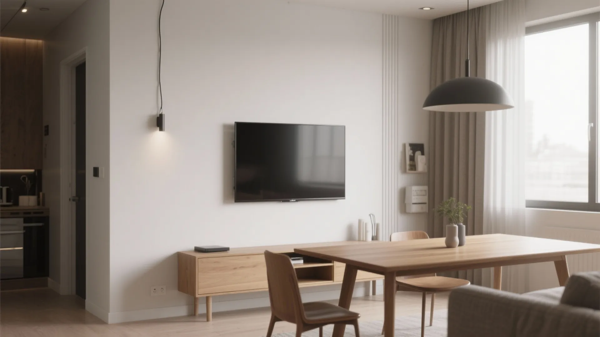 1. Floating TV & Narrow Table