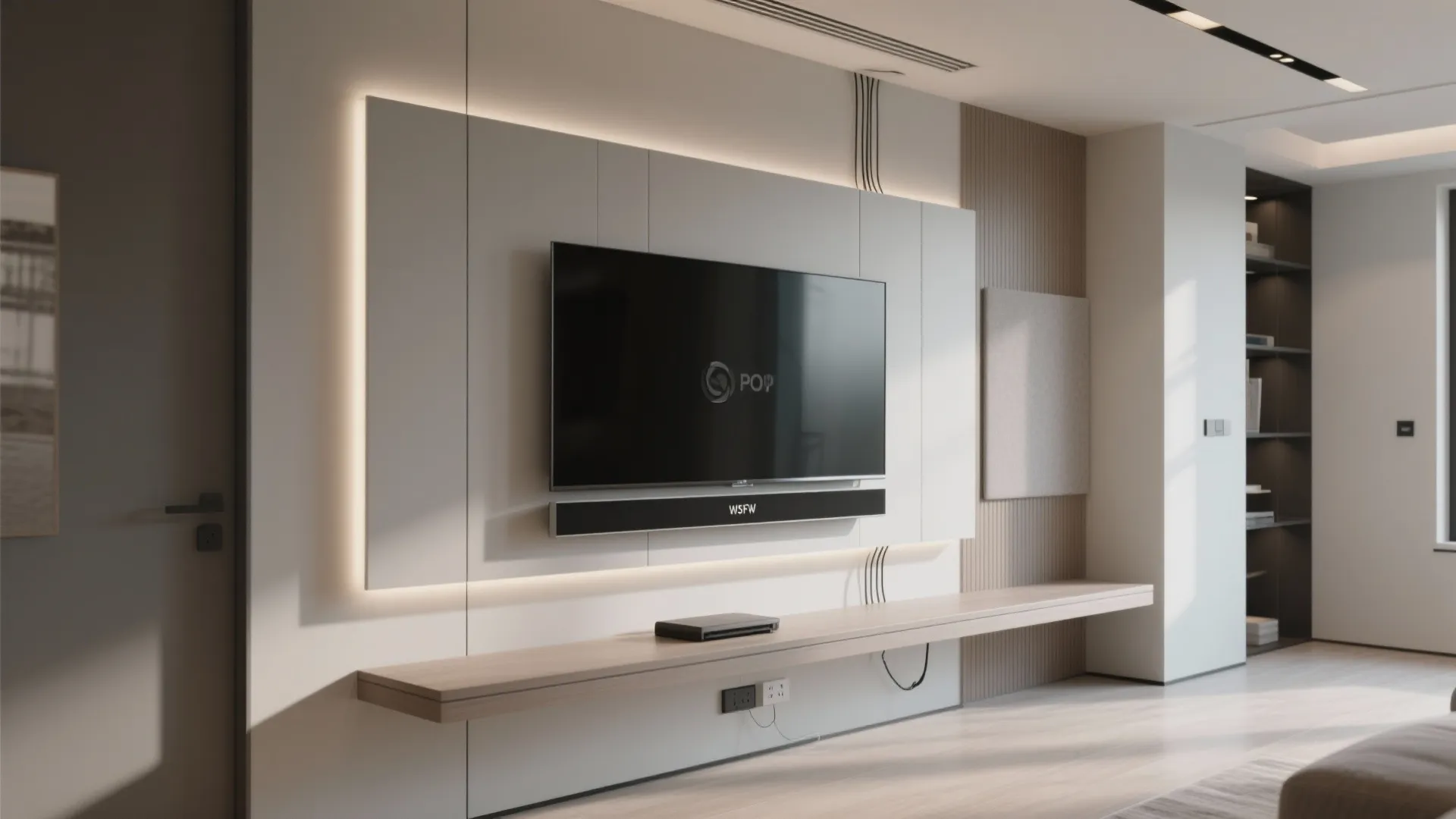 Floating TV Wall with Integrated Raceway