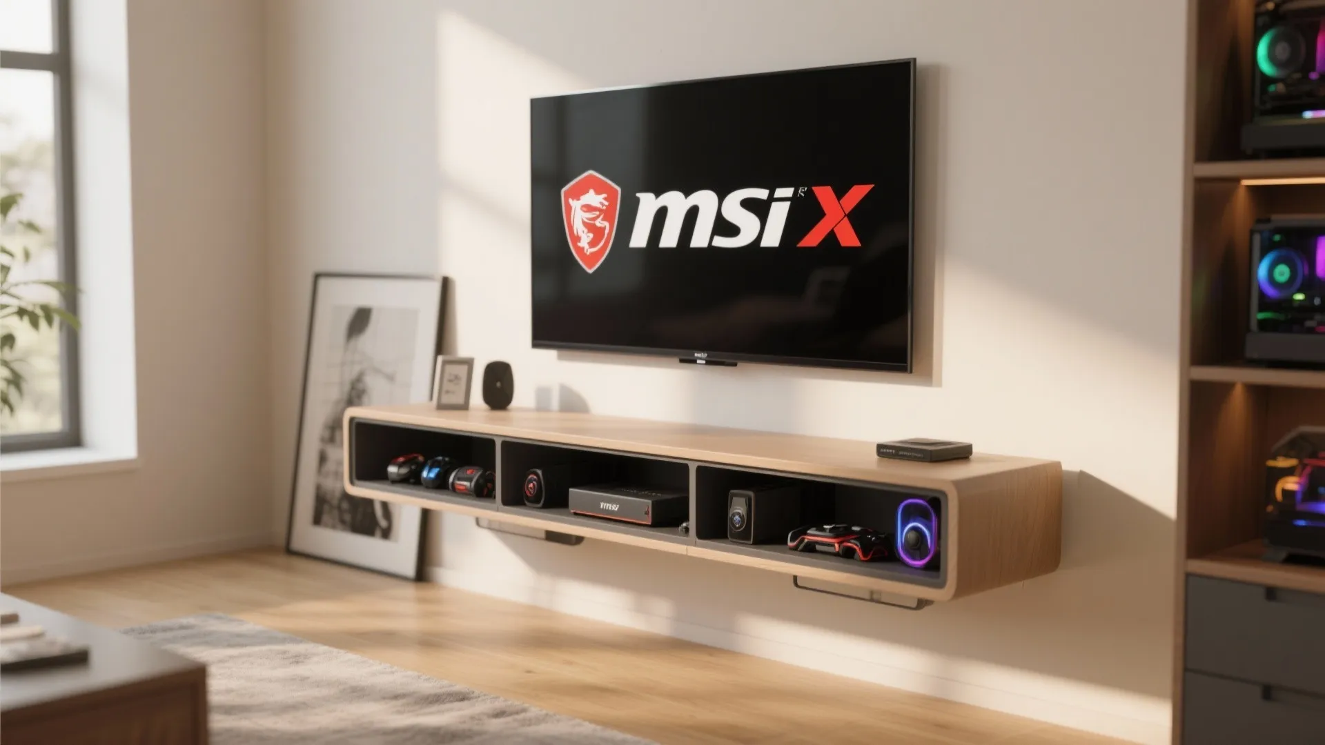 Floating TV stand with hidden storage