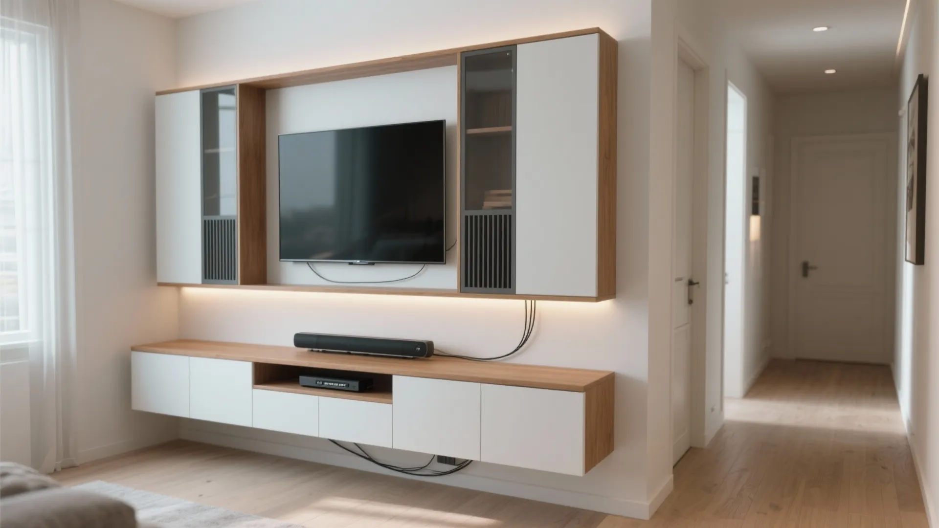 Floating TV unit with hidden storage