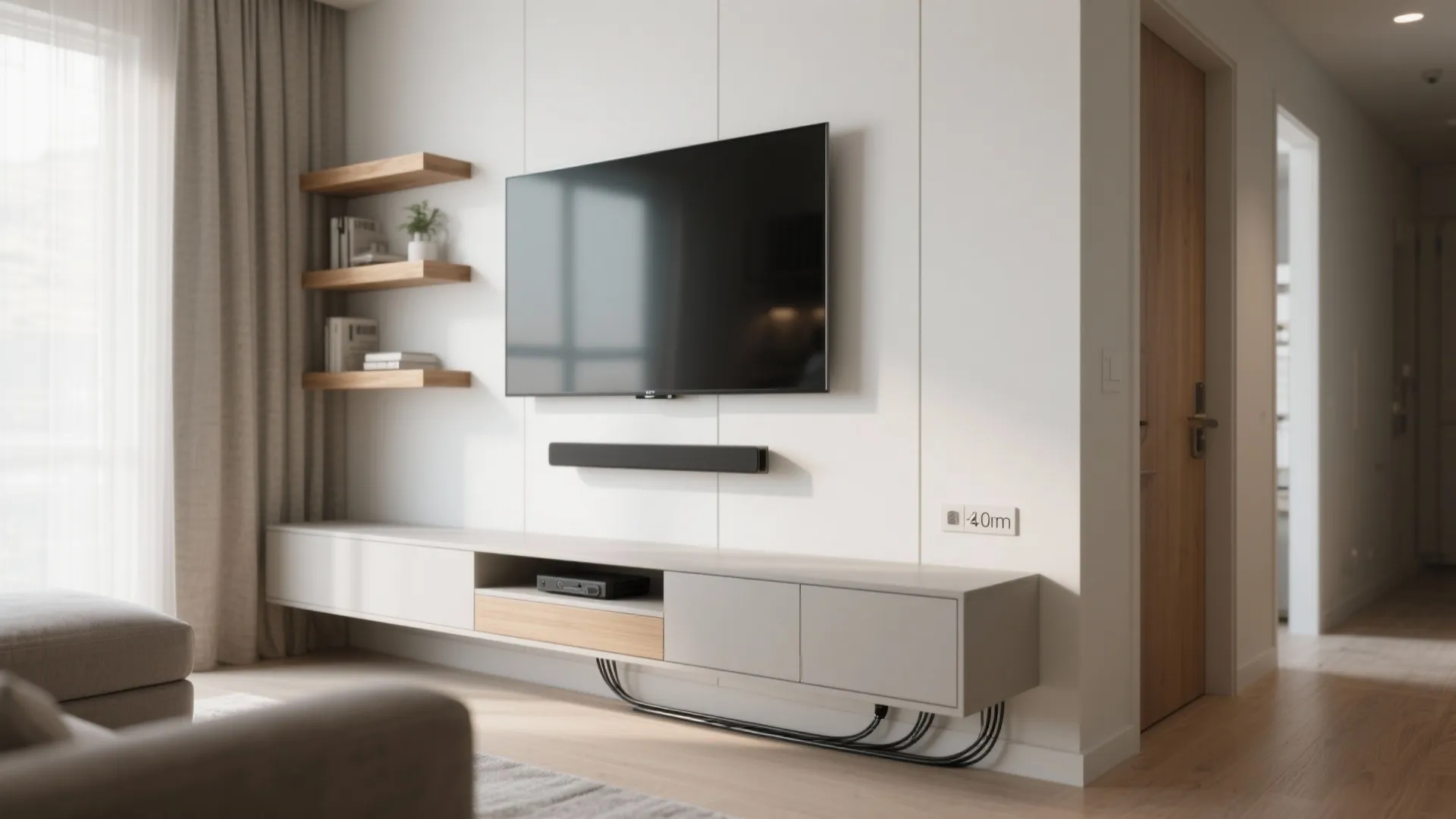 Floating TV unit with hidden cable channel
