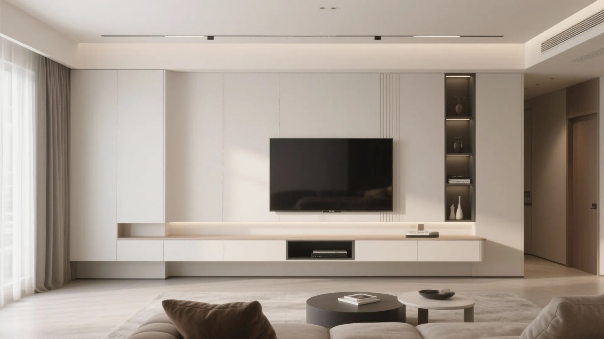 2. Floating TV Wall with Hidden Storage