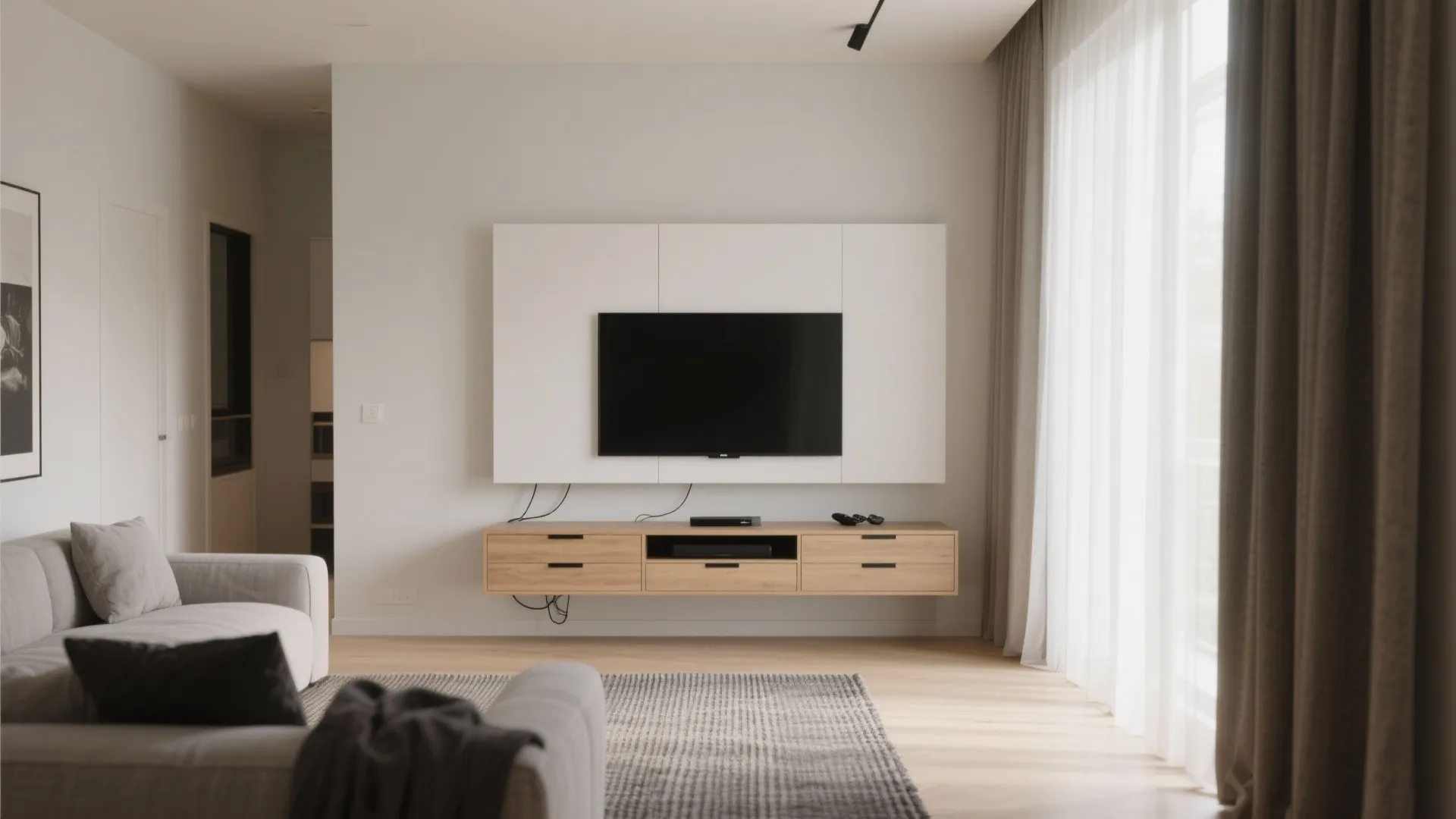 Minimalist Floating TV Wall With Concealed Storage