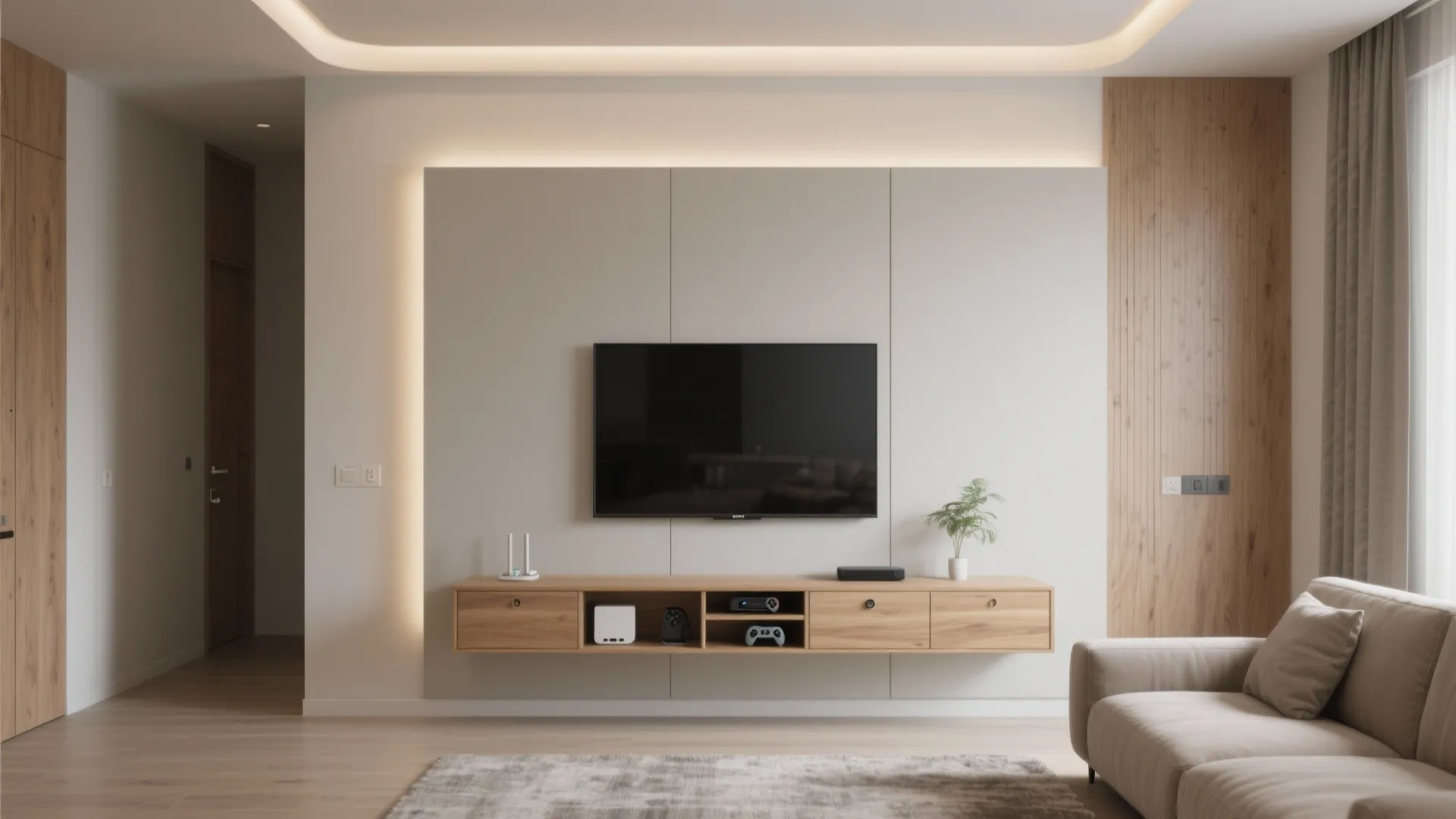Minimalist Floating TV Wall with Concealed Storage