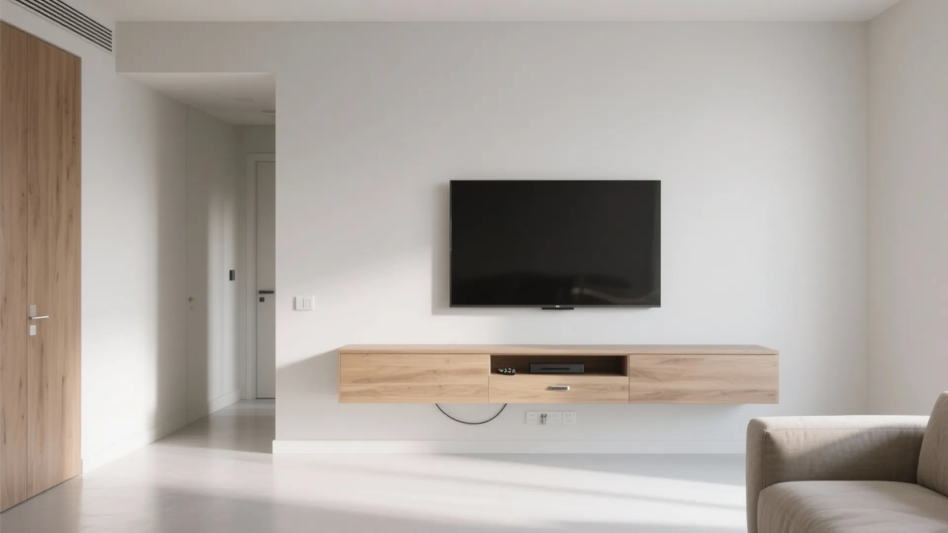 1) Floating, Slimline TV Wall With Hidden Storage
