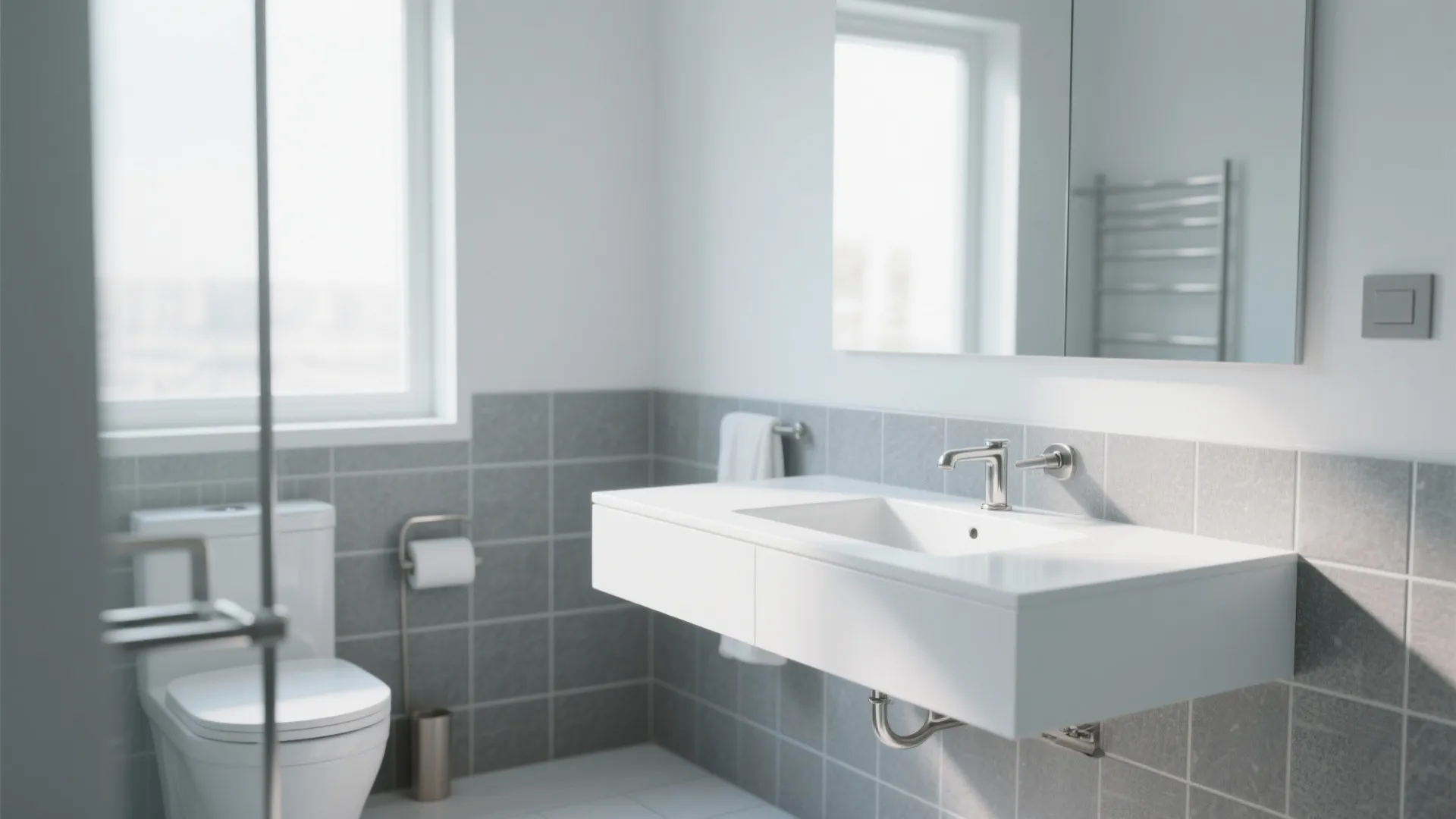 6. Floating White Vanity with Grey Accents