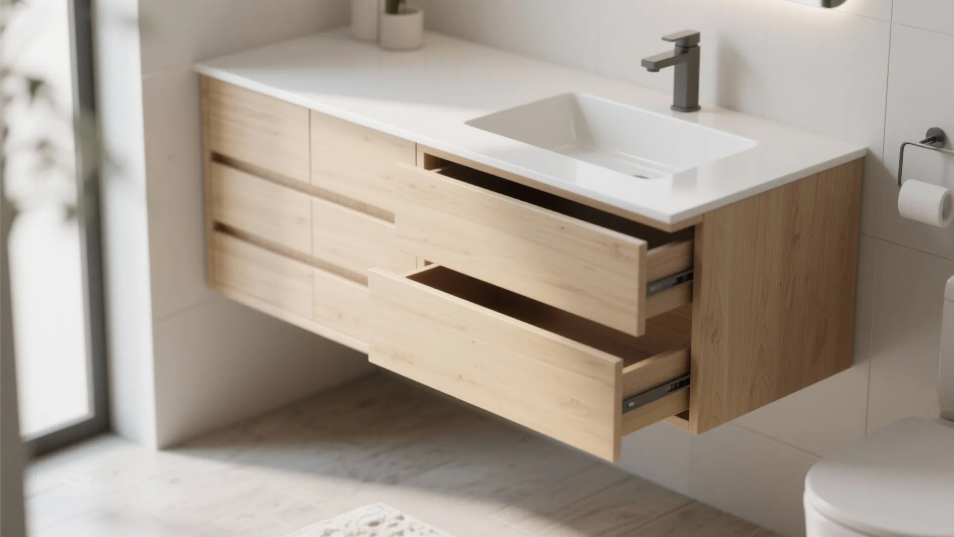 2. Floating Vanity for Airy Feel