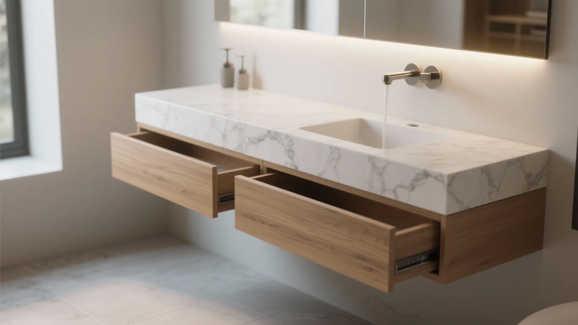 3. Floating Vanity with Storage Below