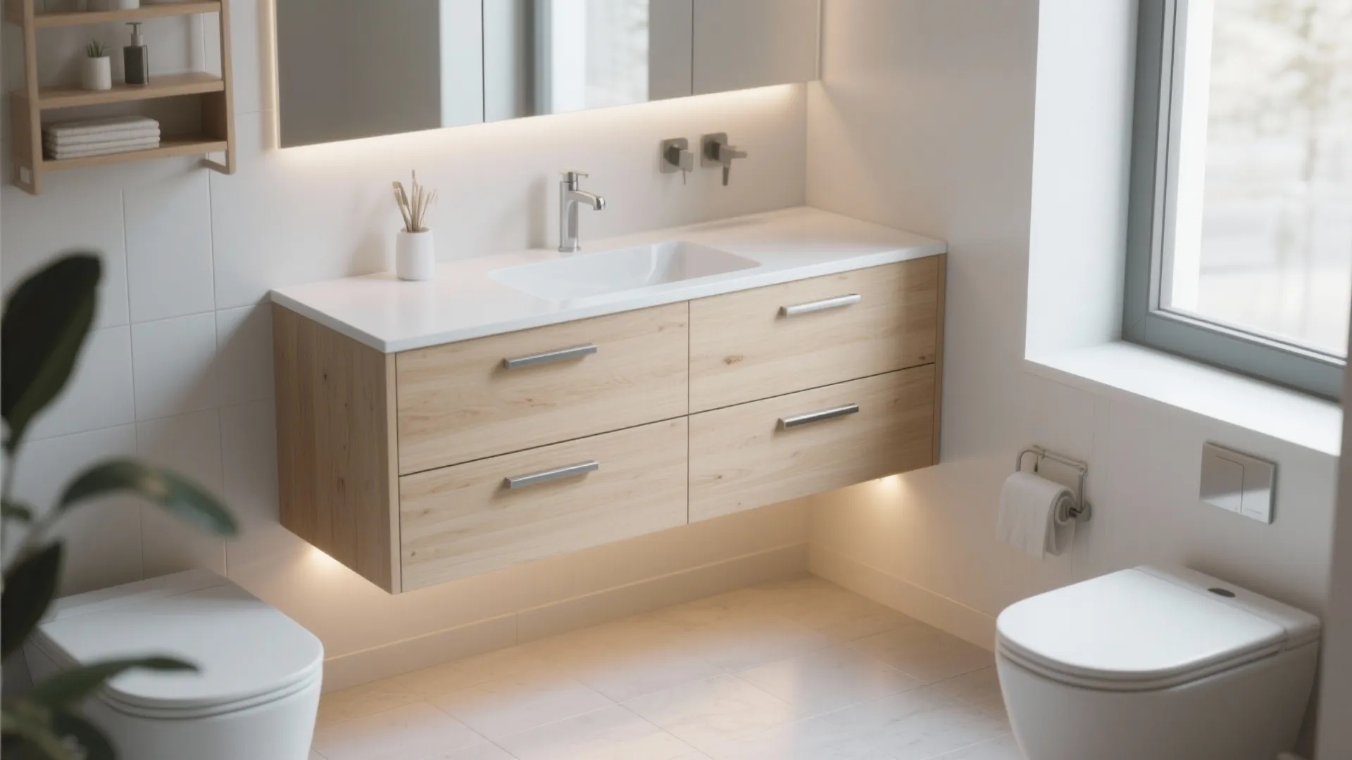 Wall-mounted vanity to free floor space