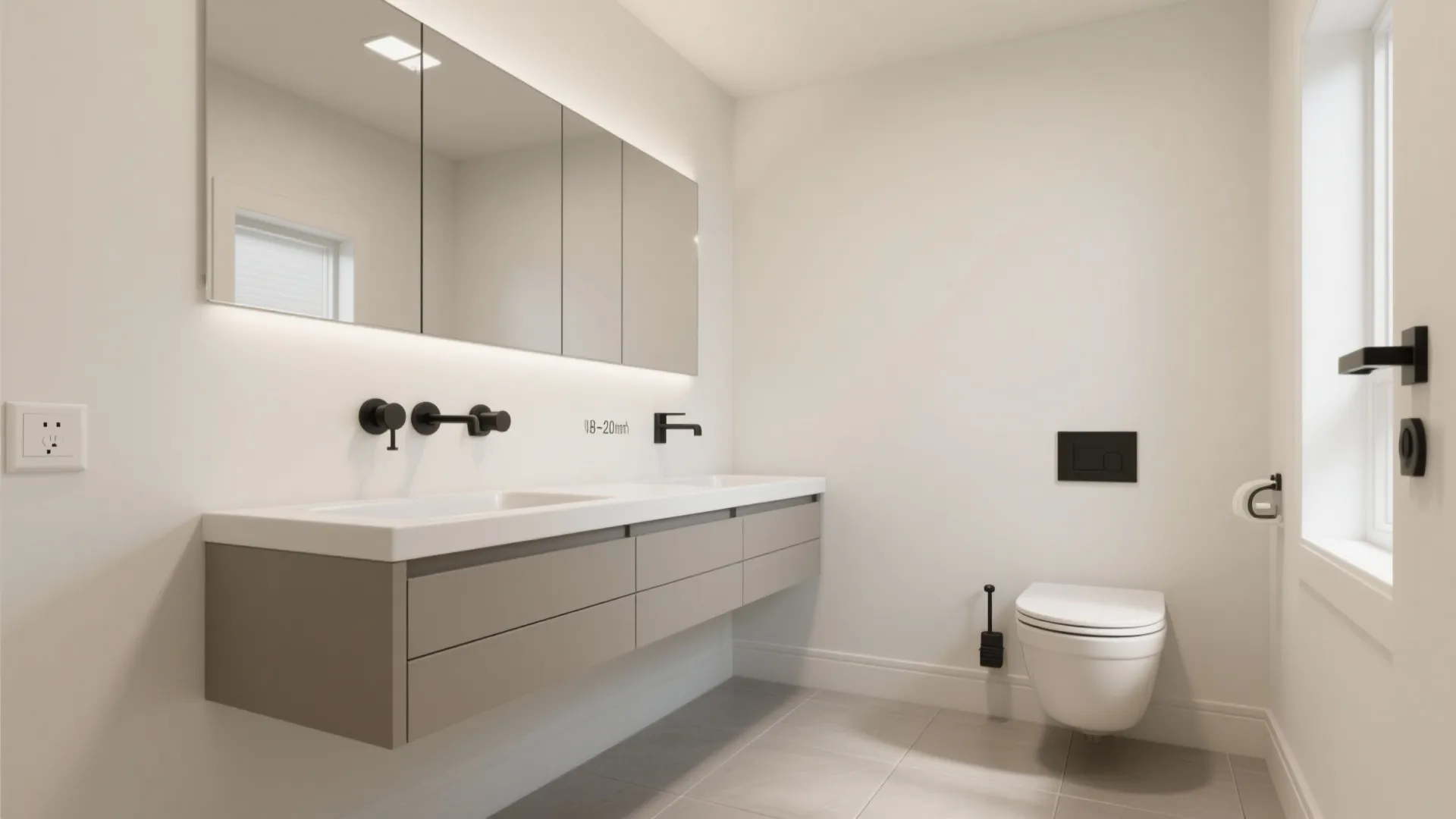 Floating vanity and toilet for visual space