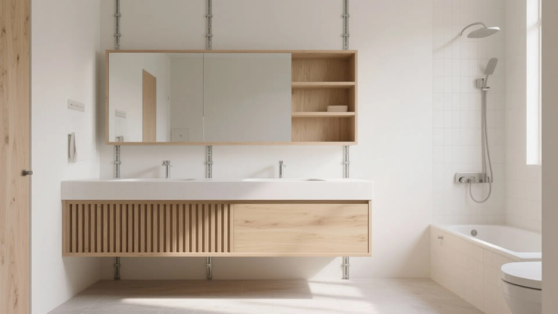 Idea 3: Float the vanity and use slatted storage to keep air moving