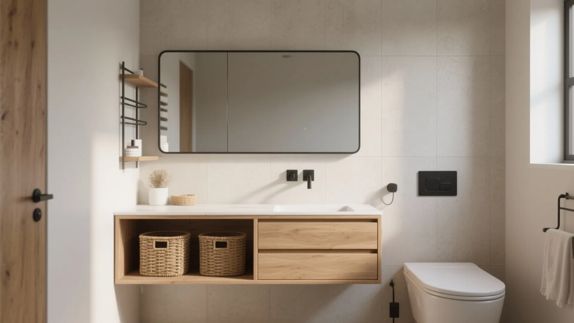 Floating Vanities and Open Shelving for Clean Lines