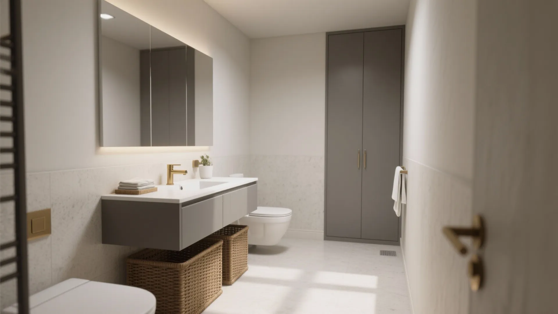 Floating vanity and smart layouts