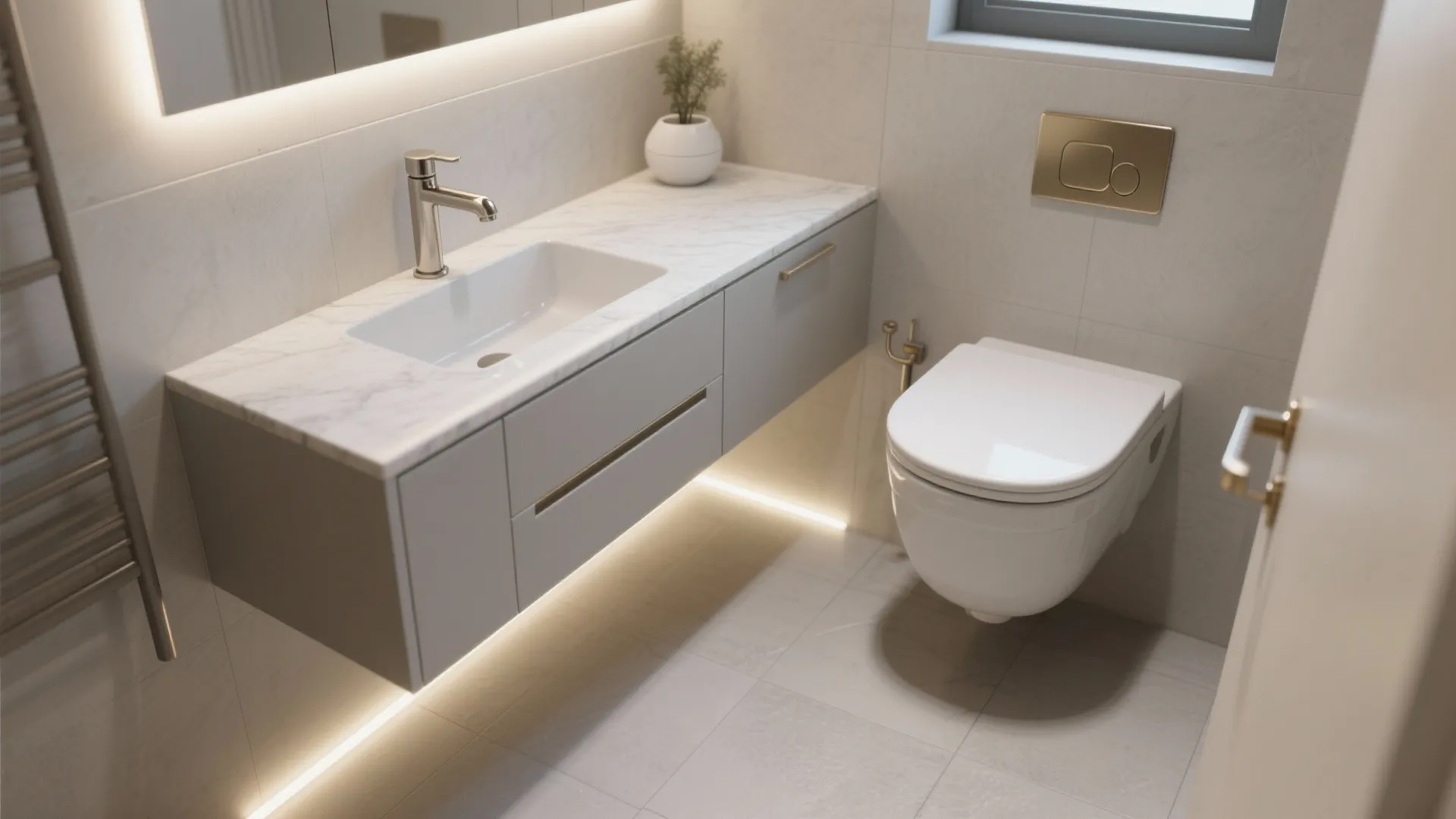 Floating vanity and wall-hung fixtures