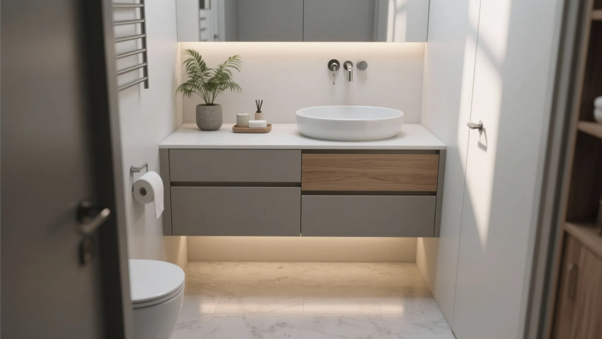 3. Choose a Compact Floating Vanity for a Sleeker Feel
