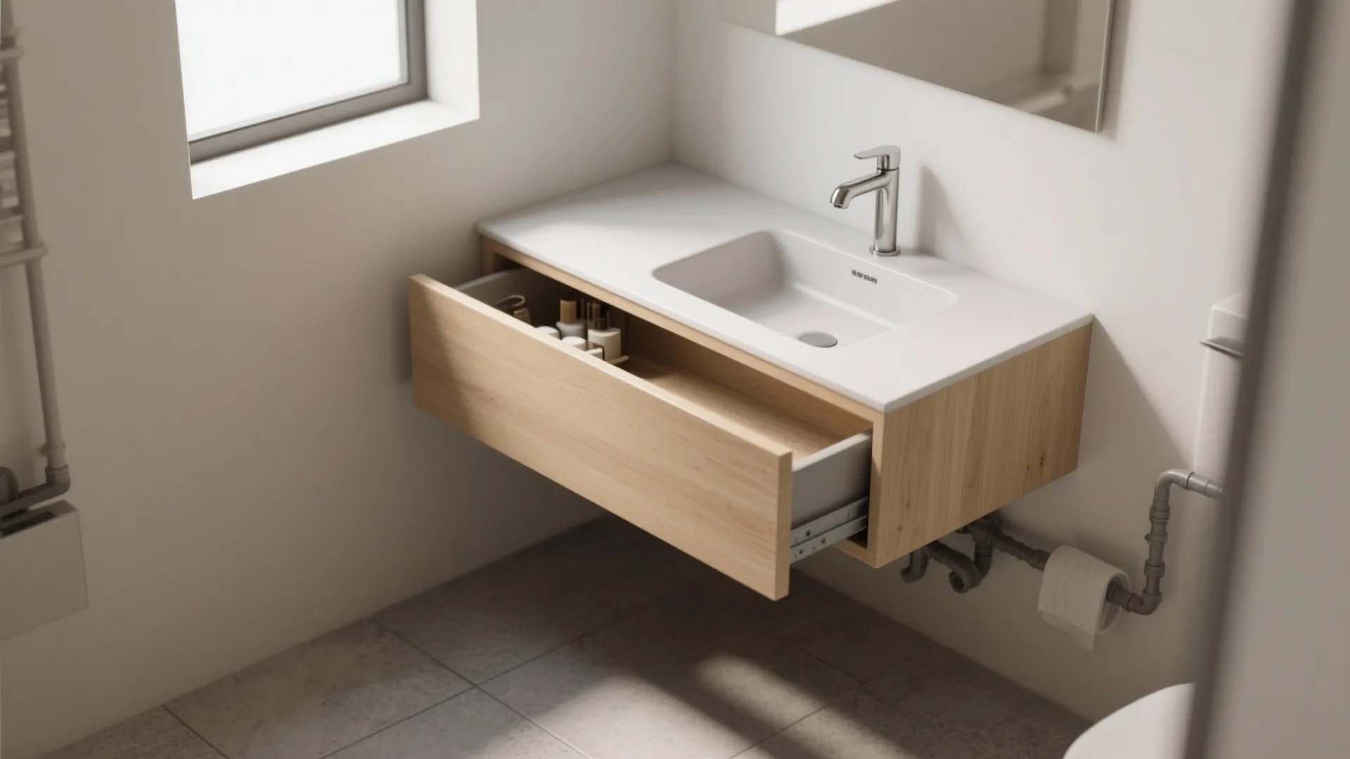 1. Floating vanity with hidden storage
