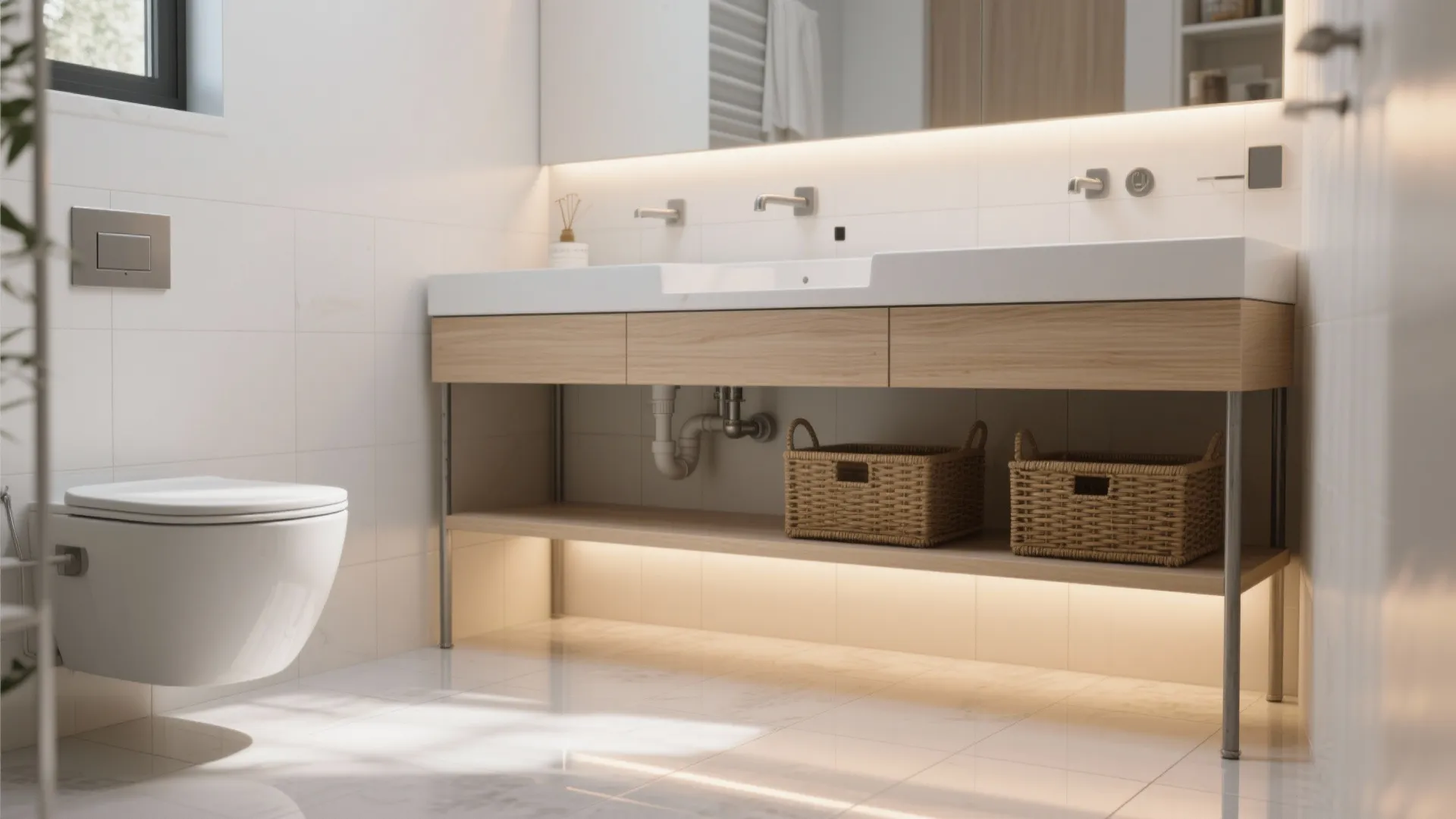 3. Floating Vanity and Clever Storage