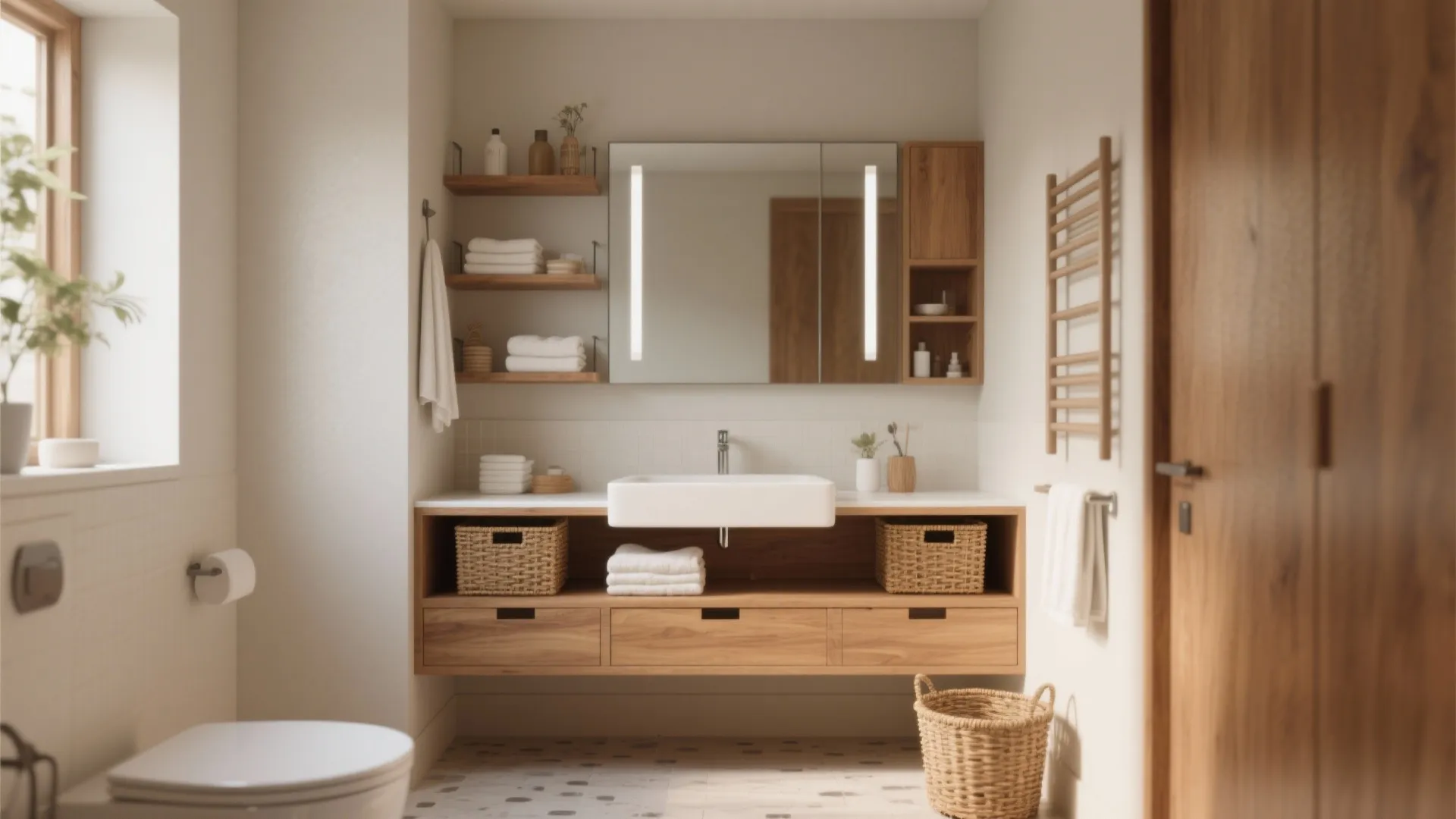 4. Floating vanity with open storage
