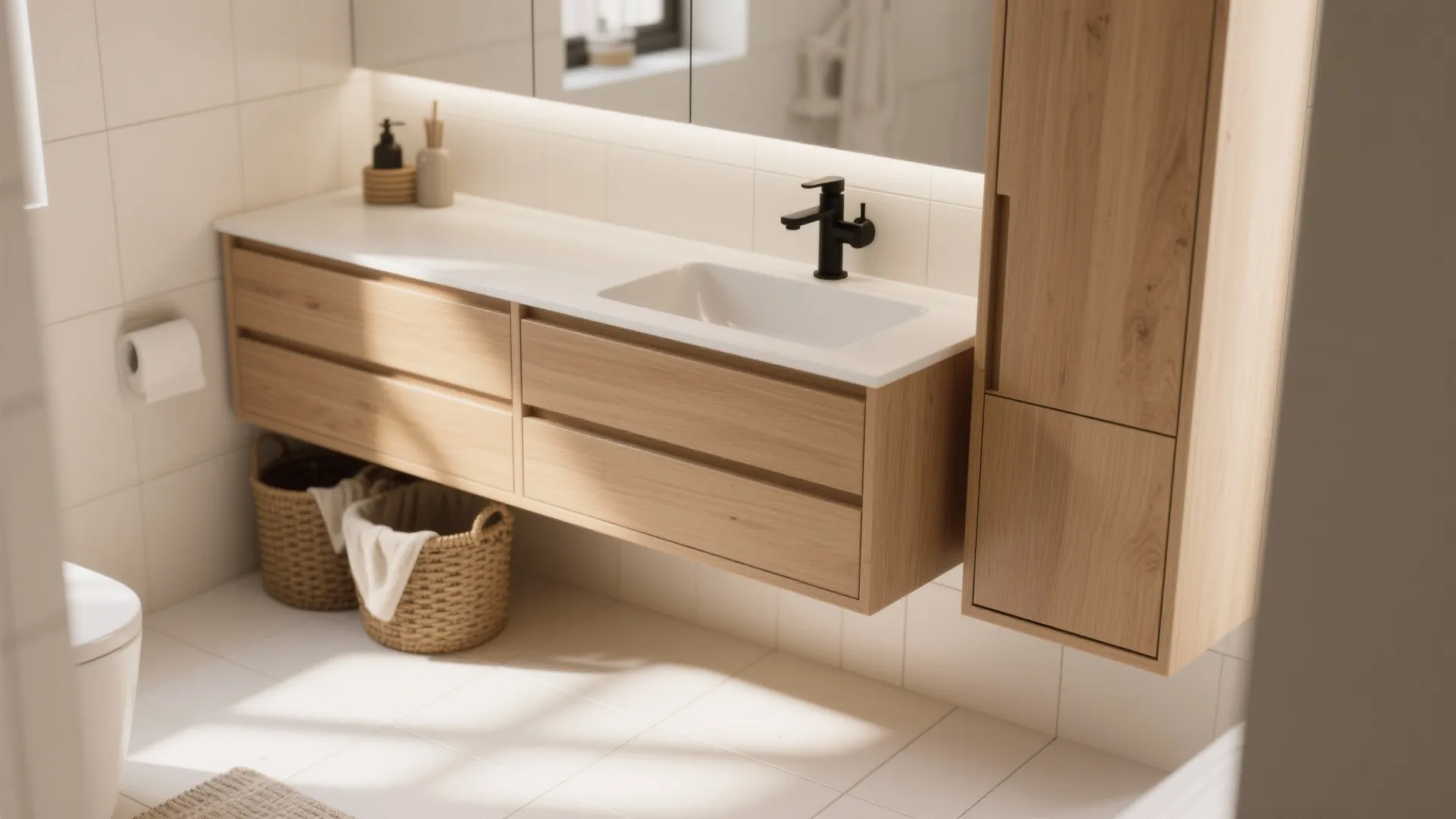 1. Float the vanity and free the floor