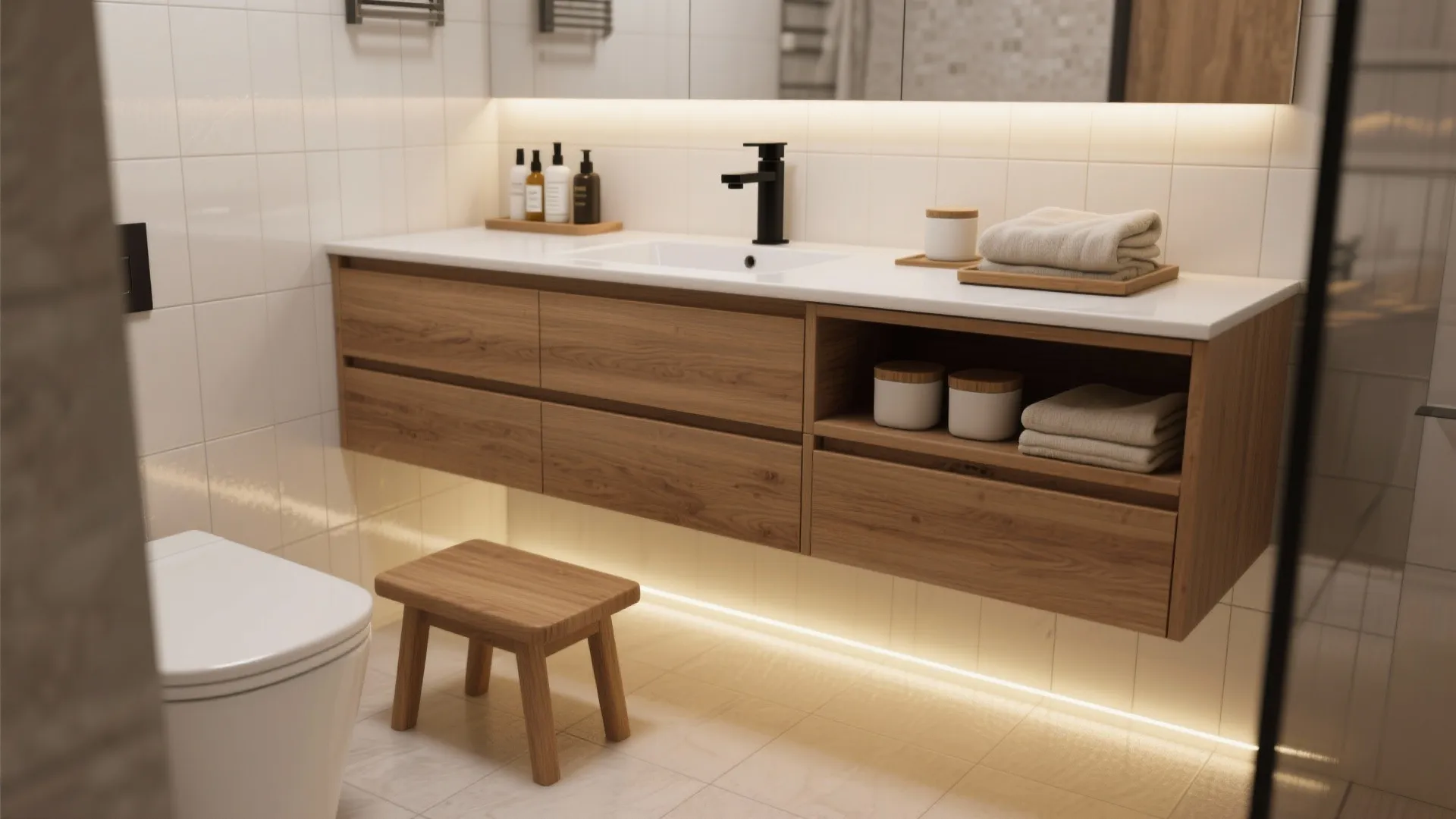 2. Floating Vanities with Hidden Storage