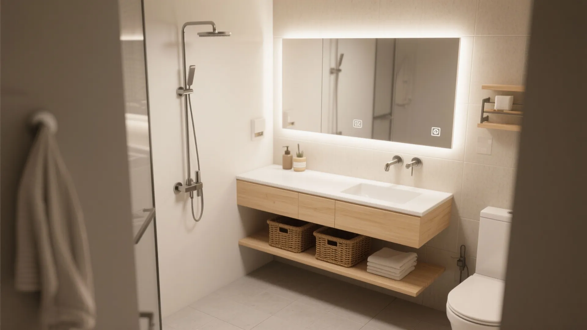 2. Choose a Floating Vanity and Wall-Mounted Fixtures