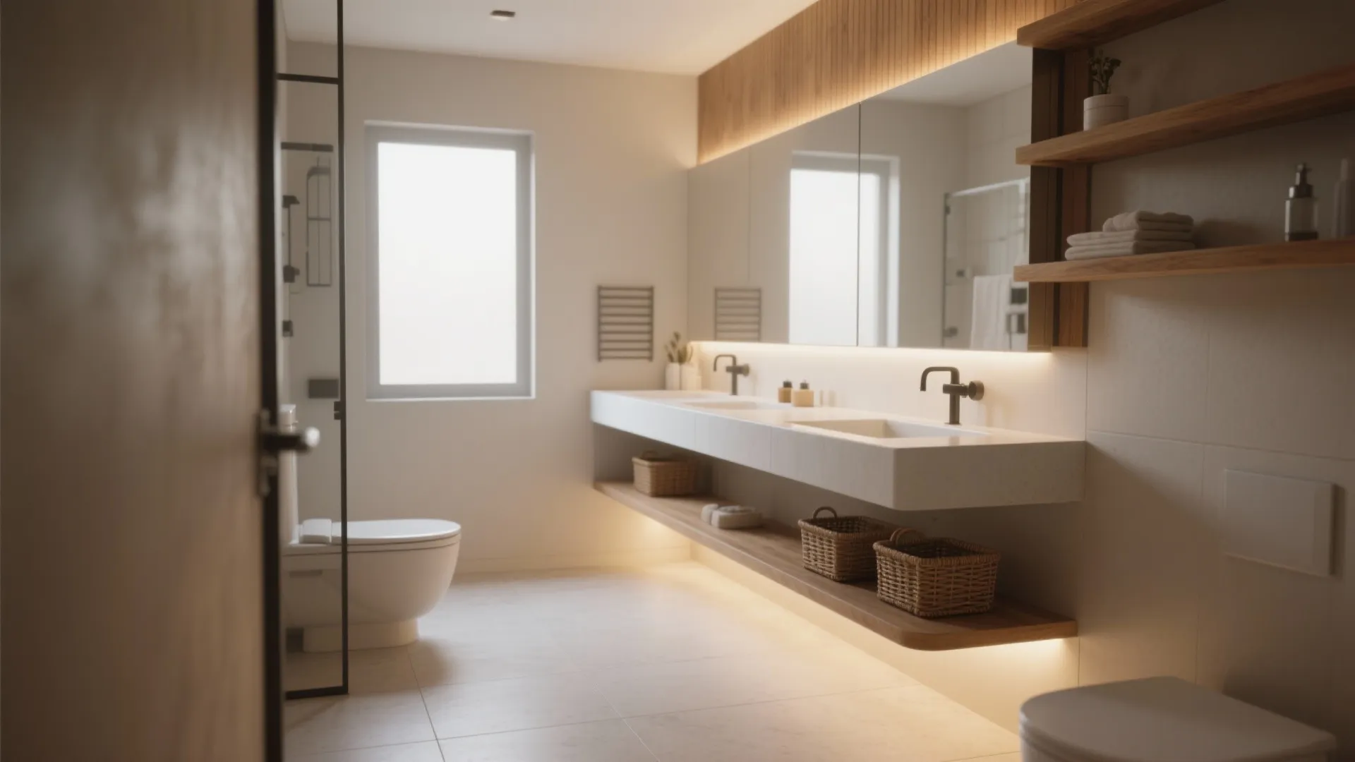 3. Floating vanity and open shelving