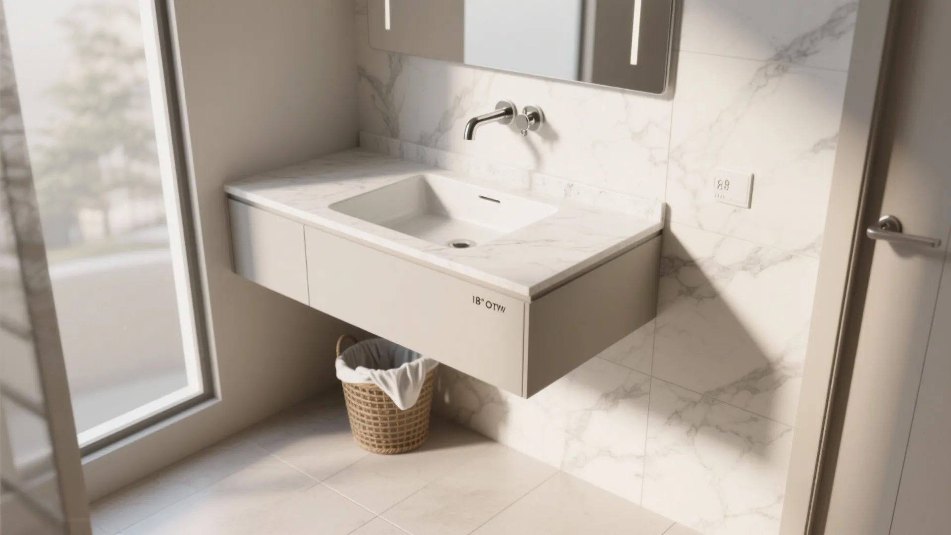 3. Use a floating vanity to emphasize openness