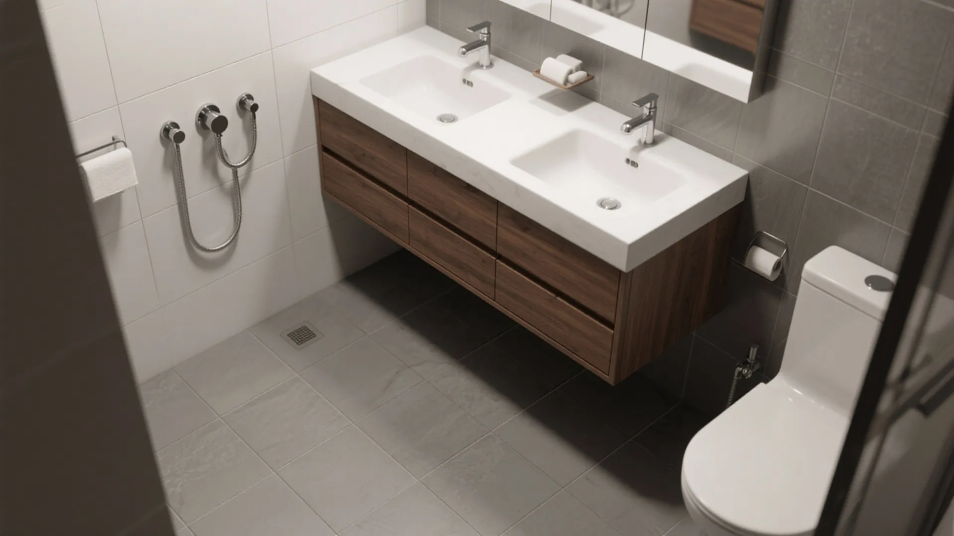5. Floating vanity and integrated storage