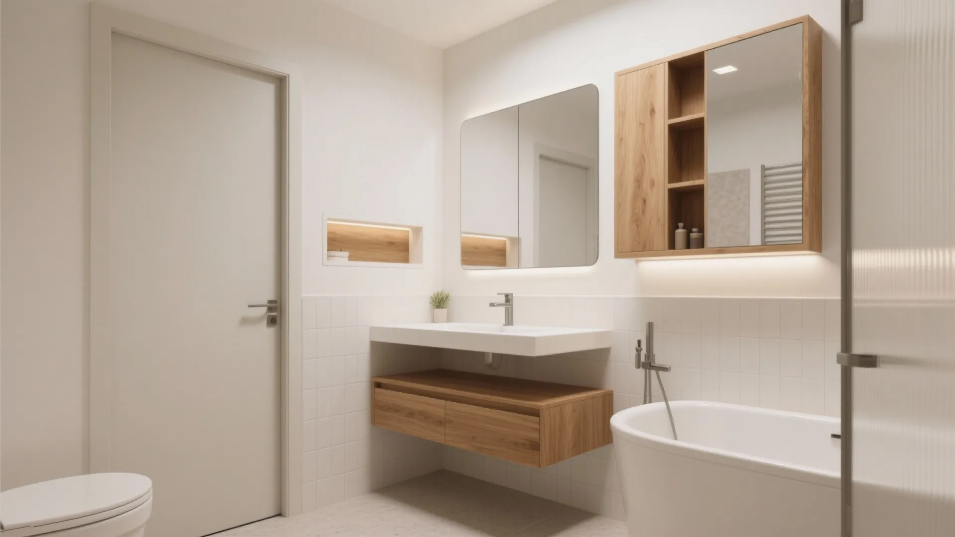 Wall-Mounted Vanity and Smart Over-Tub Storage