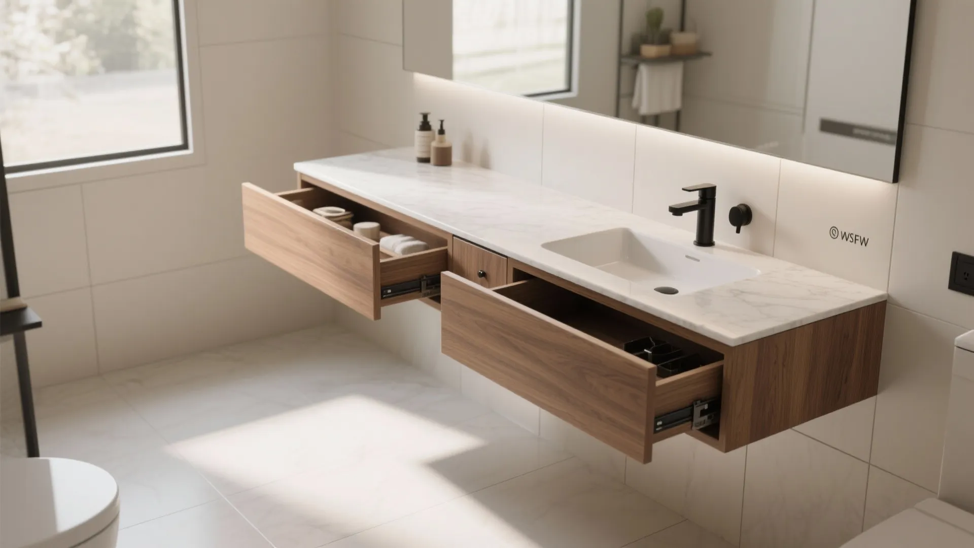 Floating Vanity With Integrated Drawers