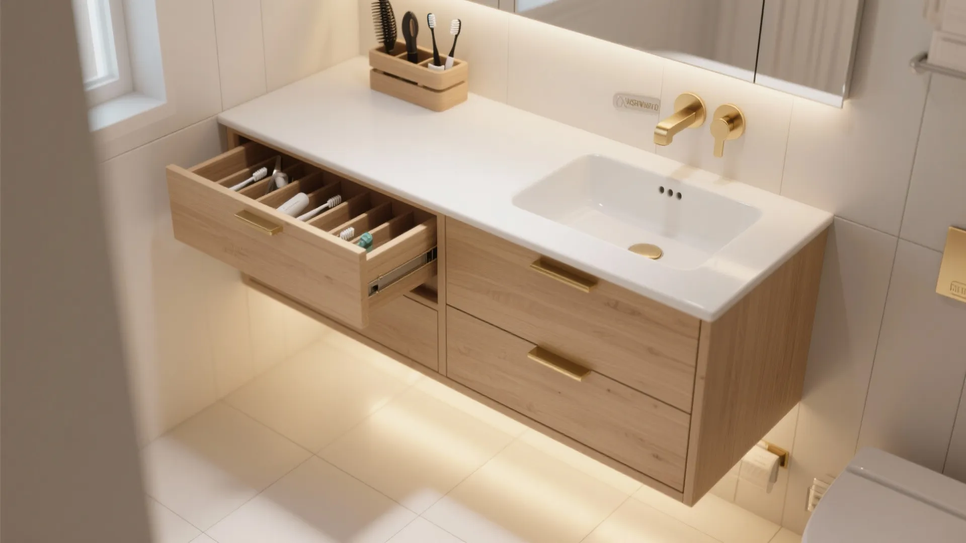 Minimal Floating Vanity with Deep Drawers