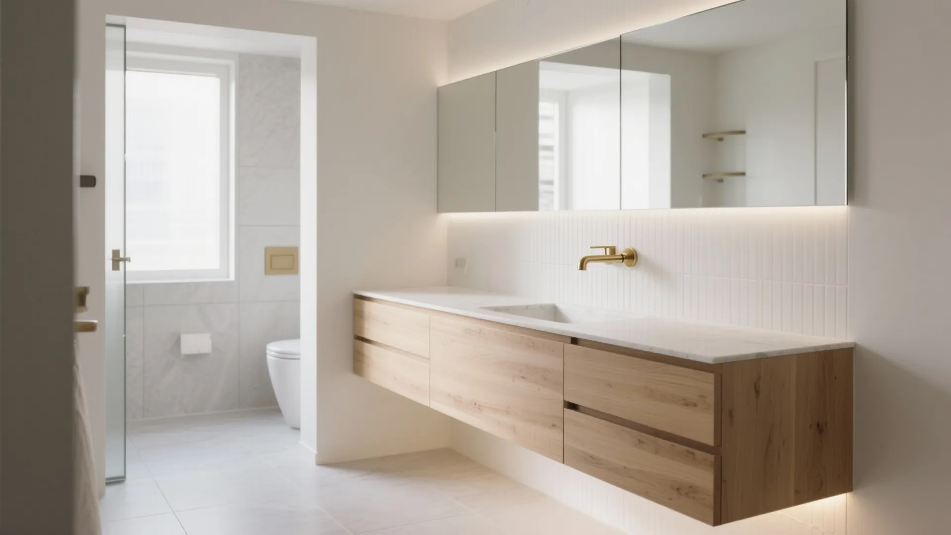 Minimal, floating vanity storage that breathes