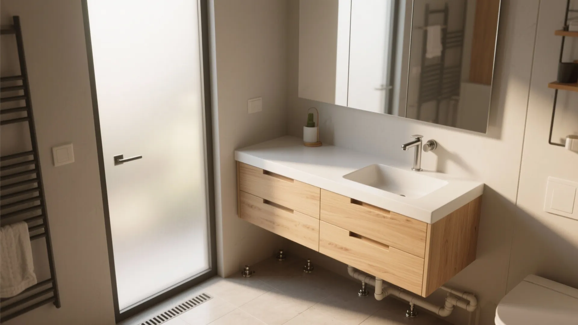 Floating vanities with hidden drawers