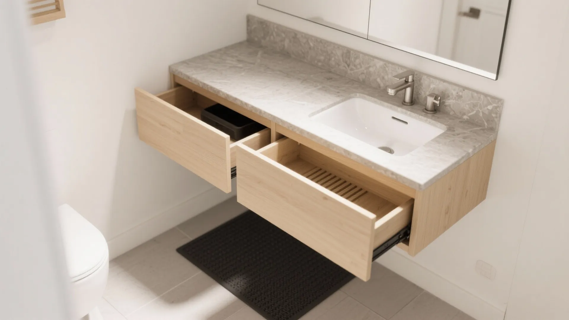 Floating Vanity Storage That Doubles the Floor