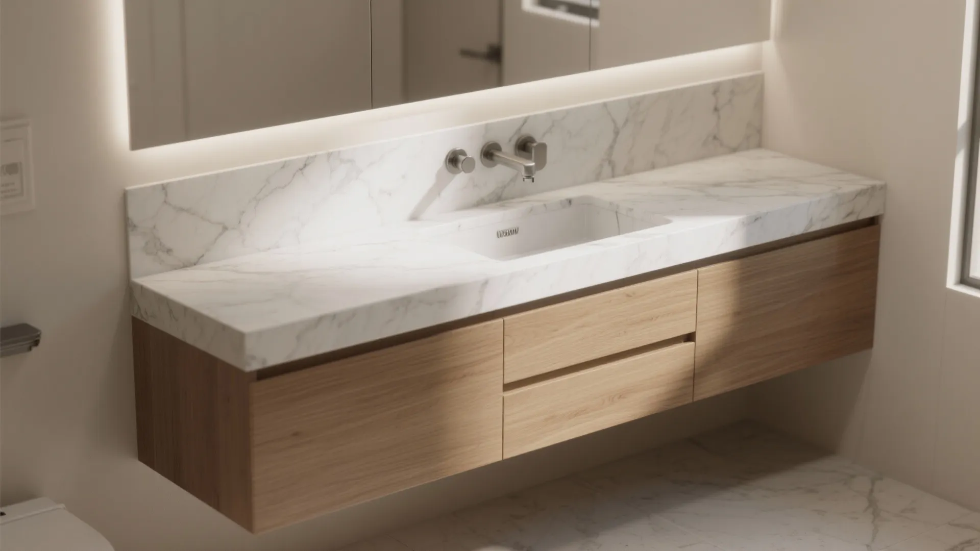 1. Floating Vanity with Hidden Storage