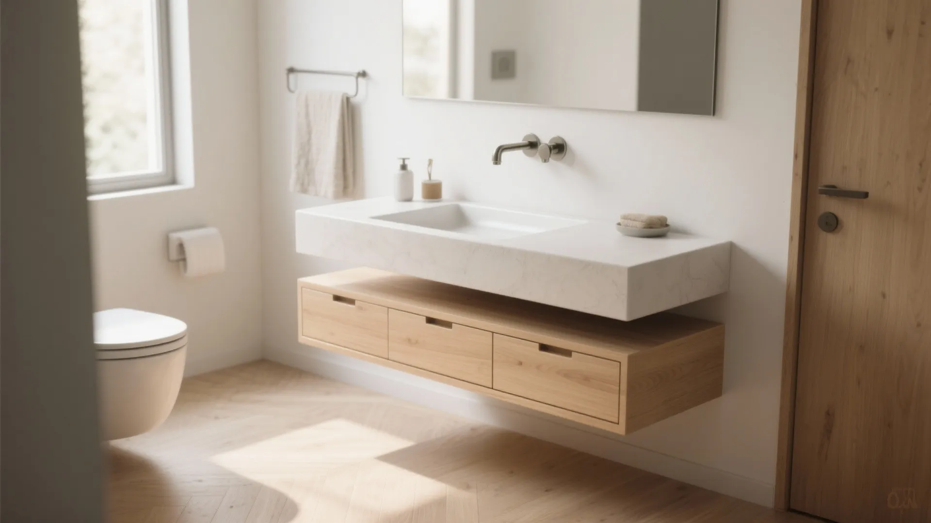 2. Choose a floating vanity to free floor space