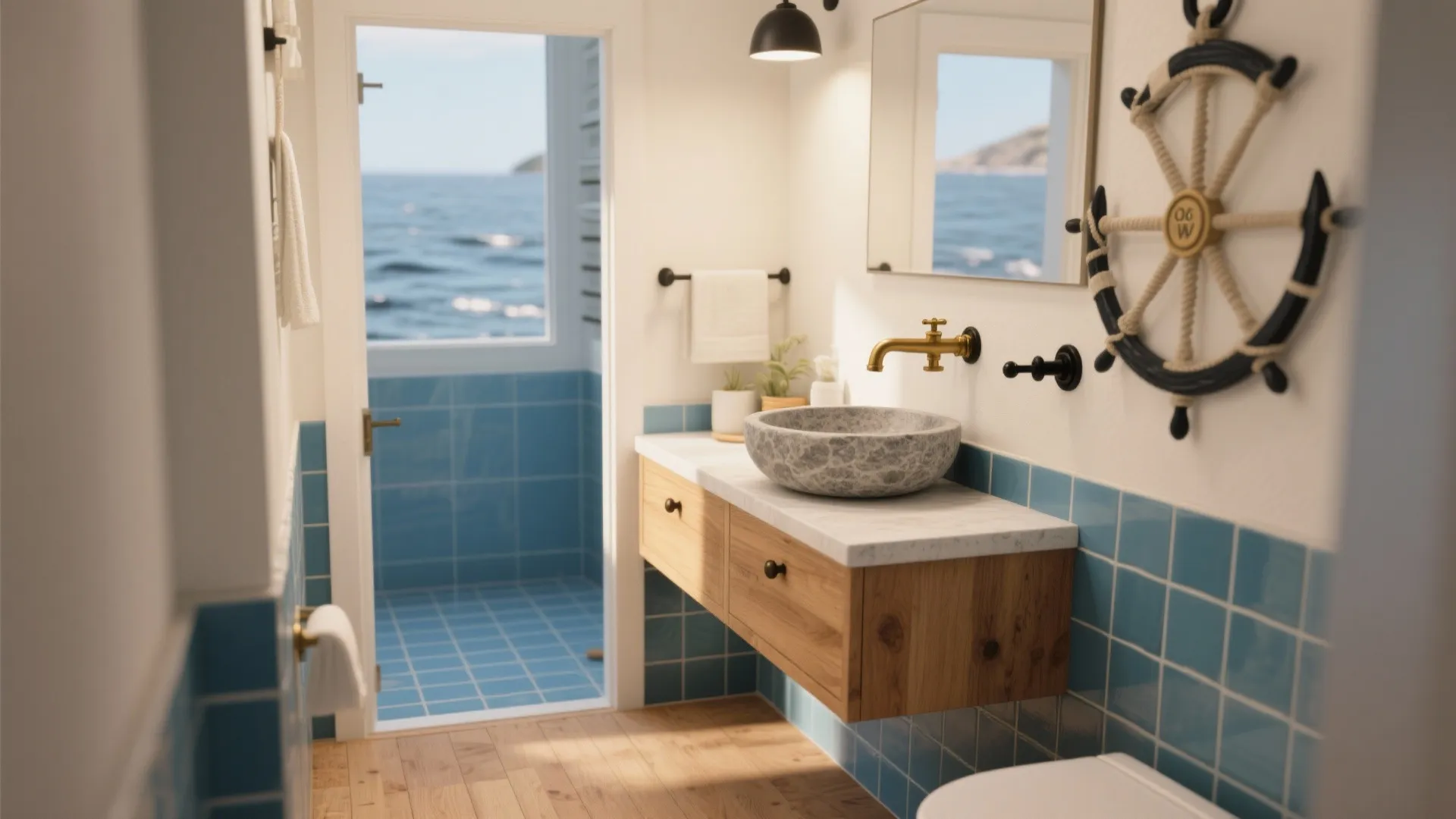 Floating vanity with nautical accents