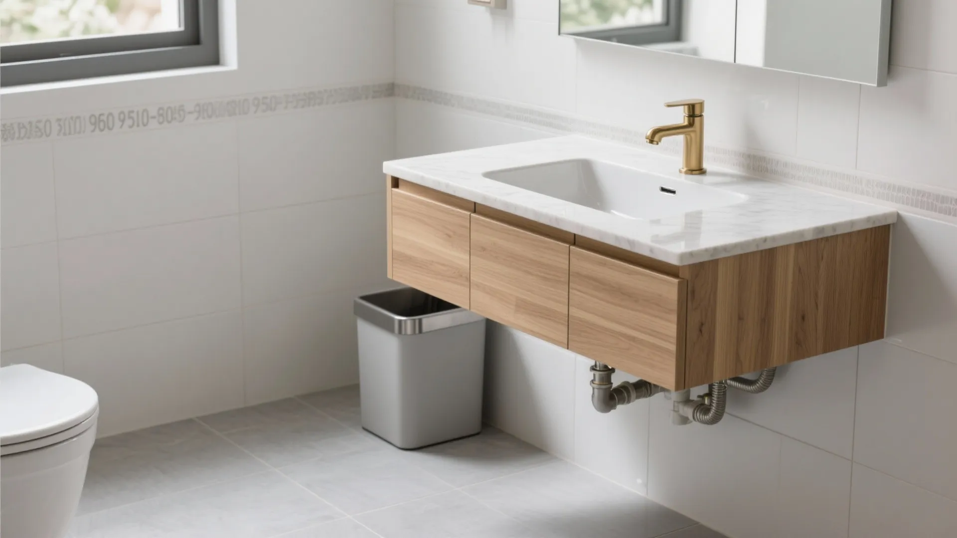 Floating, Wall-Hung Vanity: Light Look, Easy Cleaning